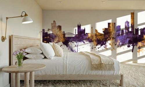 Manchester England Skyline Purple & Gold