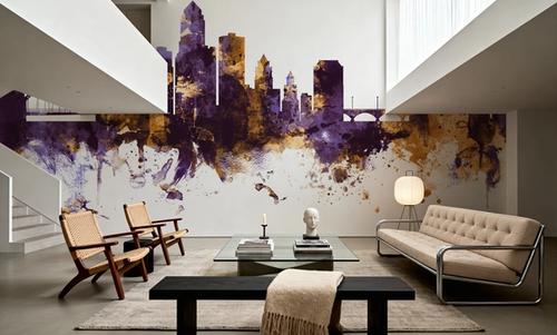 Des Moines Iowa Skyline Purple & Gold