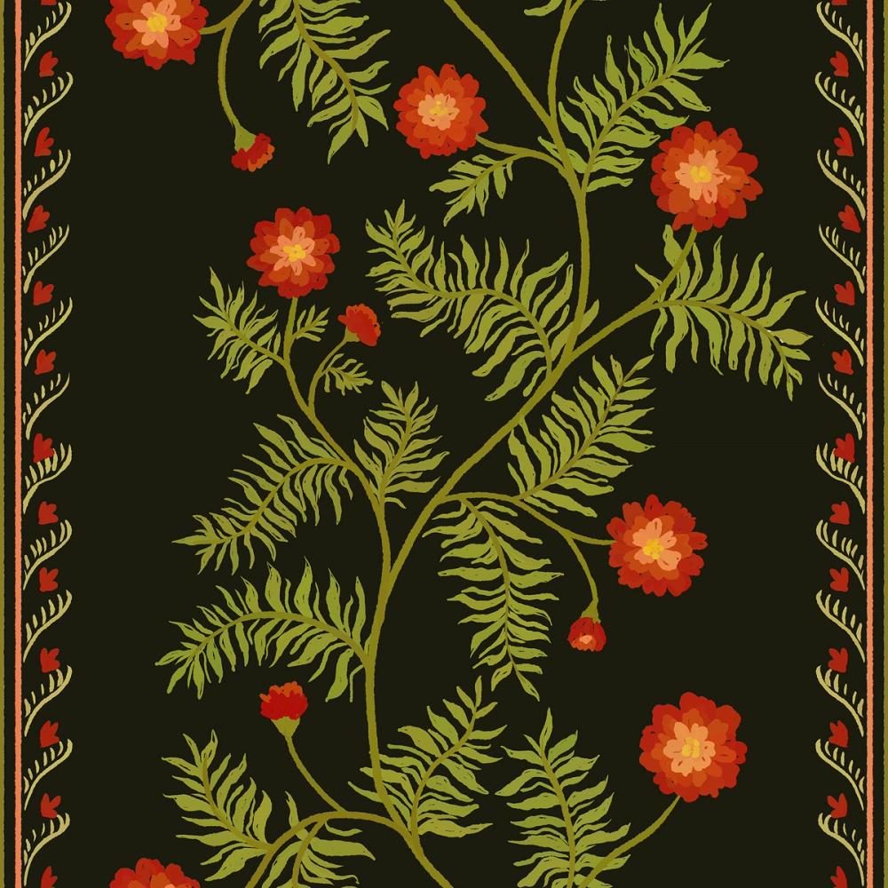 Marigold Stripes, Vermilion on Black