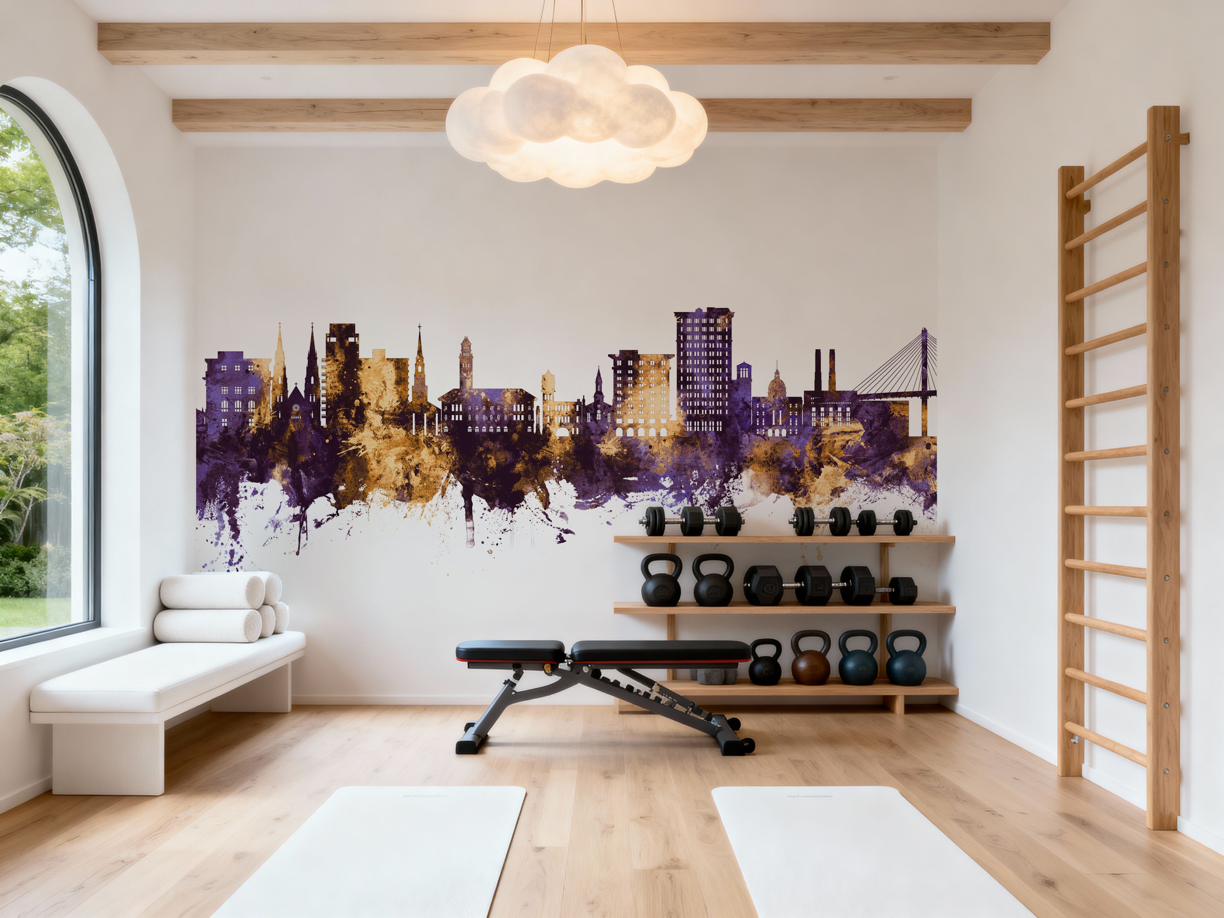 Savannah Georgia Skyline Purple & Gold, Wallpaper