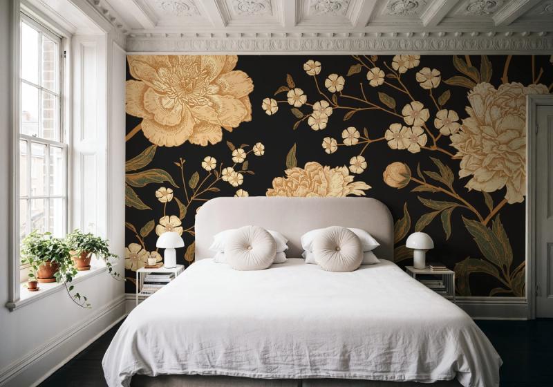 Vintage Peonies wallpaper mural 100% PVC-free and non-toxic