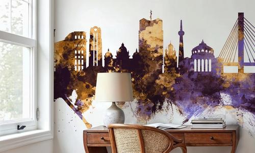 Bucharest Romania Skyline Purple & Gold