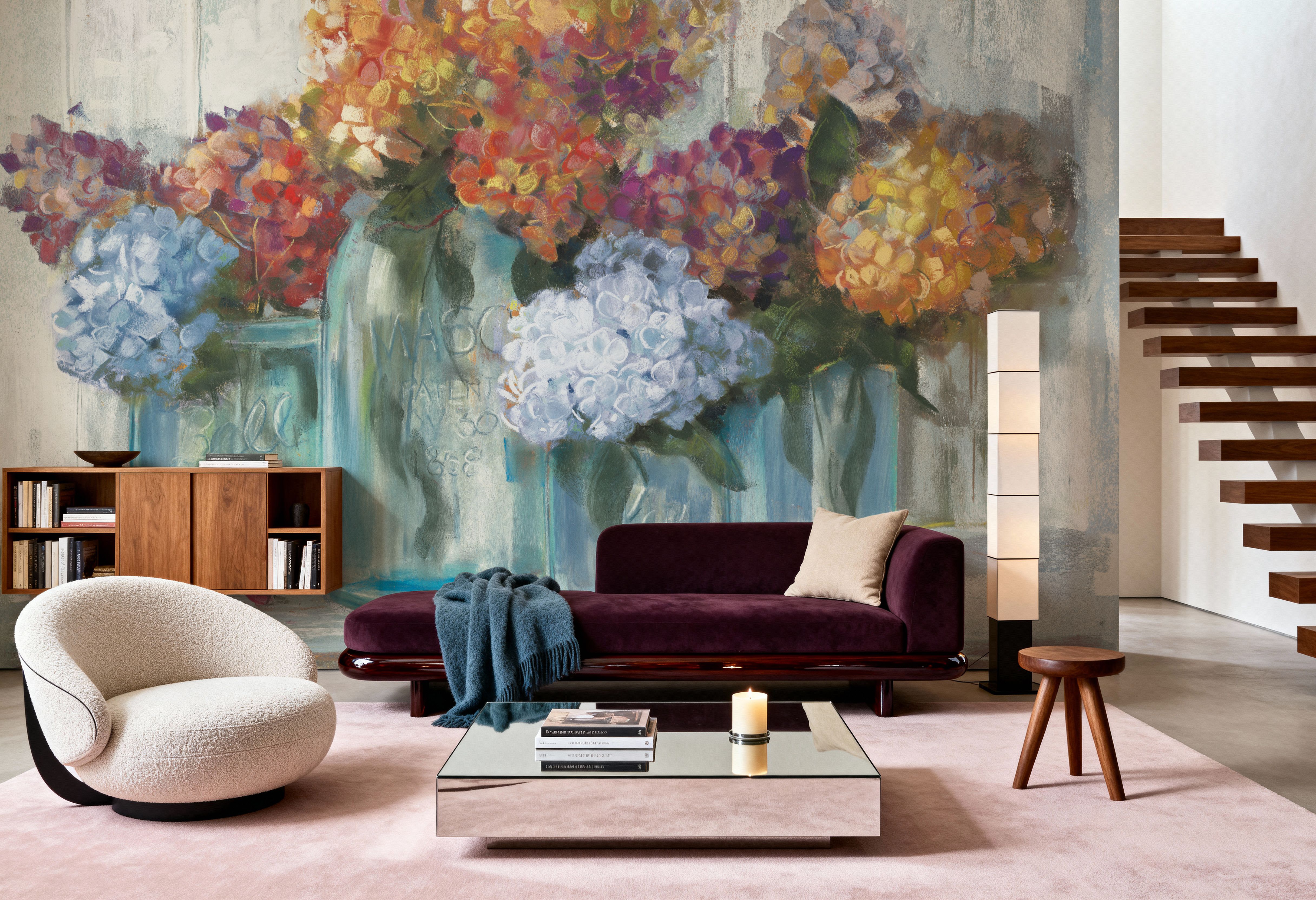 Hydrangeas in Glass Jars Blue