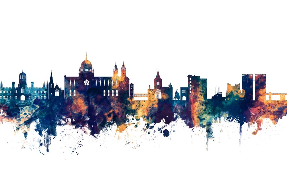 Galway Ireland Skyline Blue & Bronze