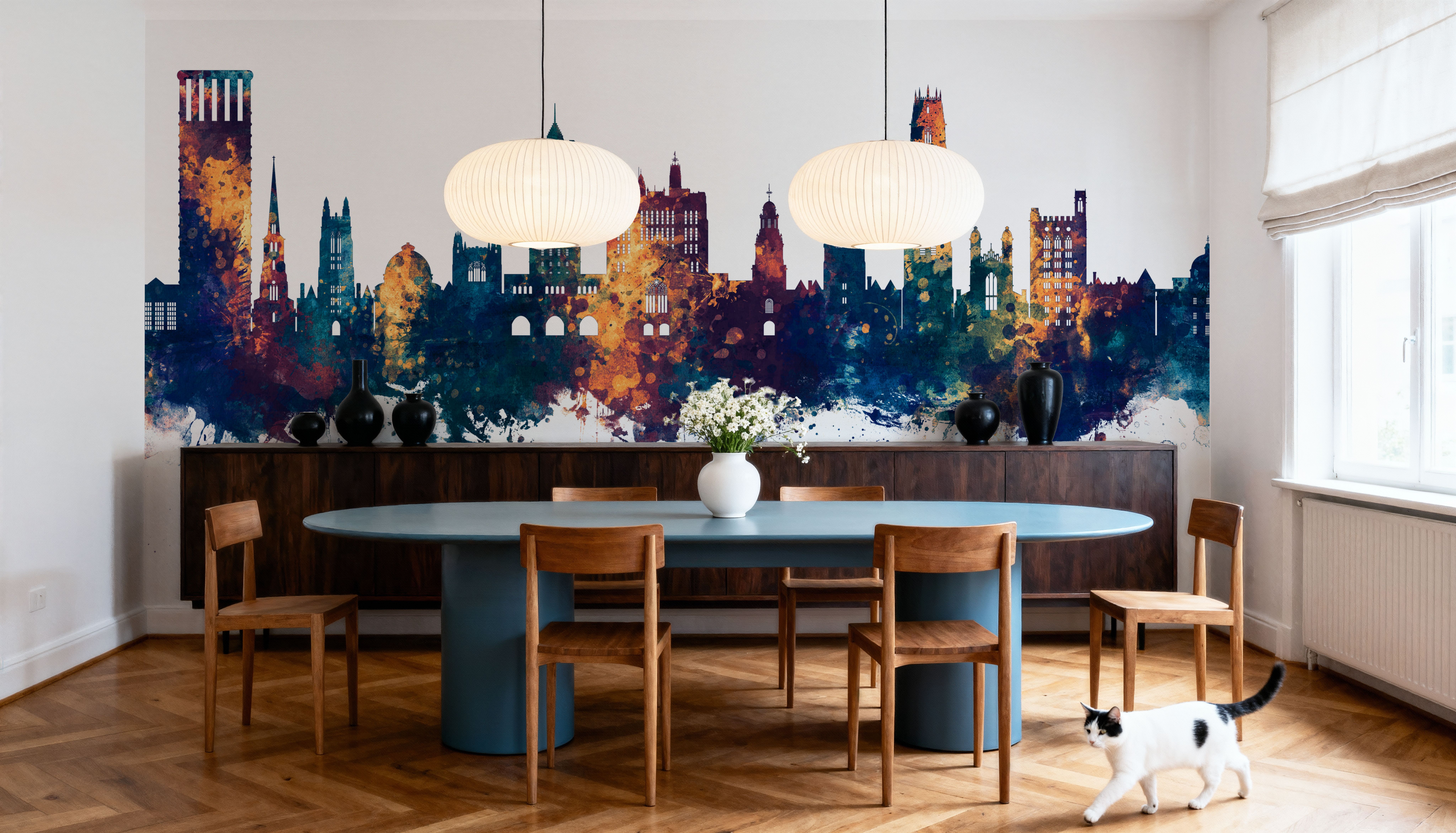 New Haven Connecticut Skyline Blue & Bronze, Wallpaper