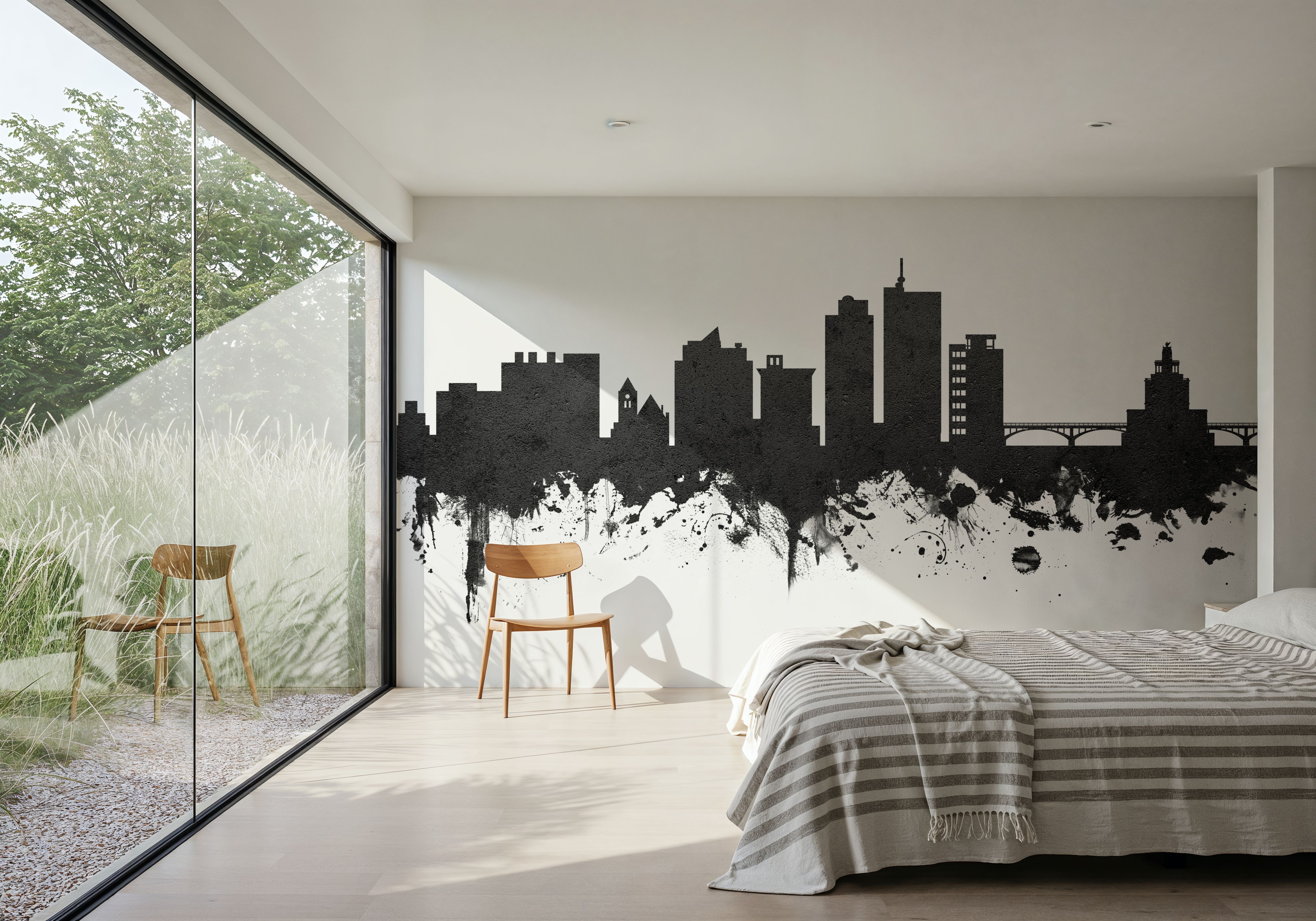 Cedar Rapids Iowa Skyline Black & White