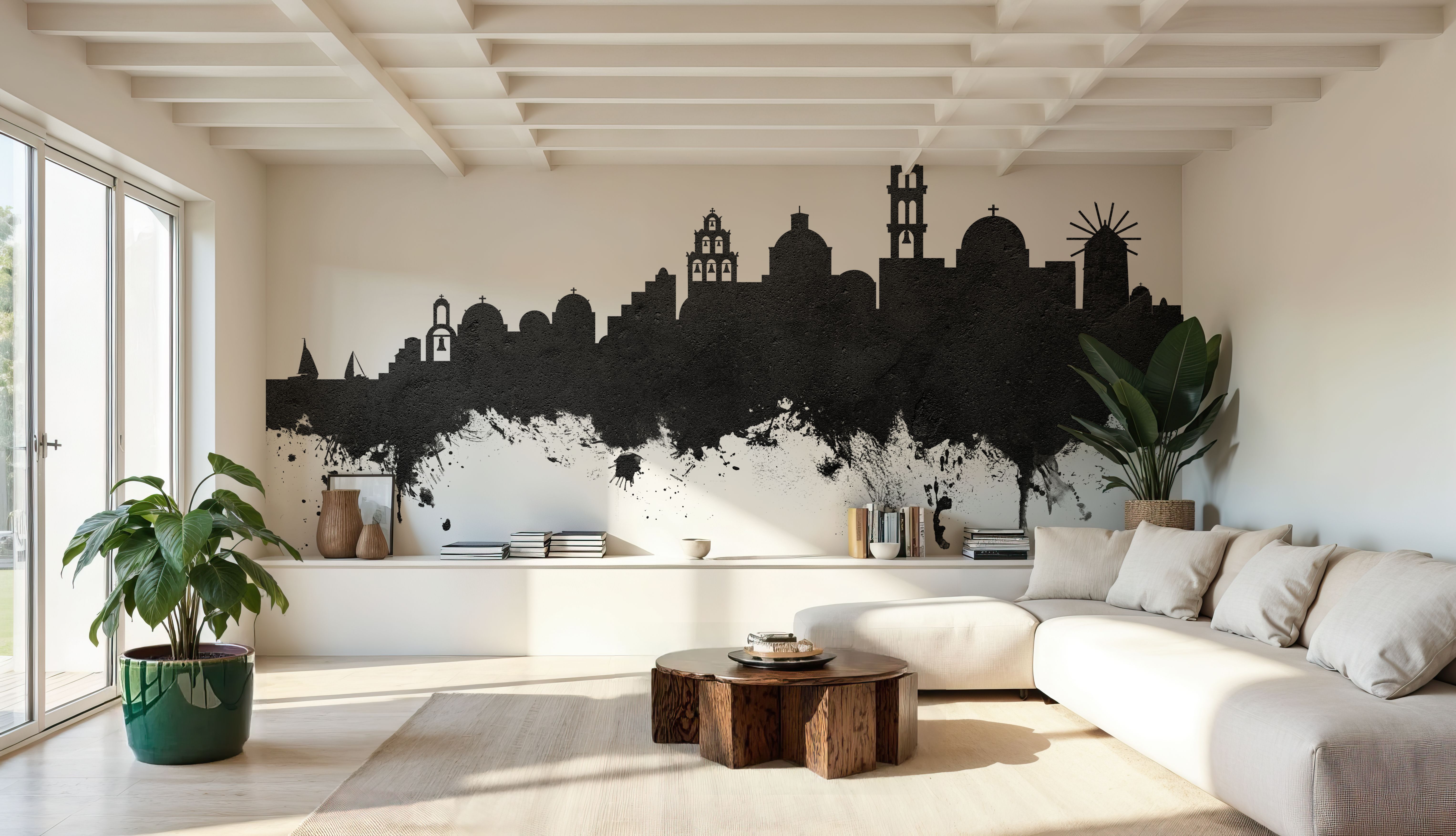 Santorini Skyline Black & White