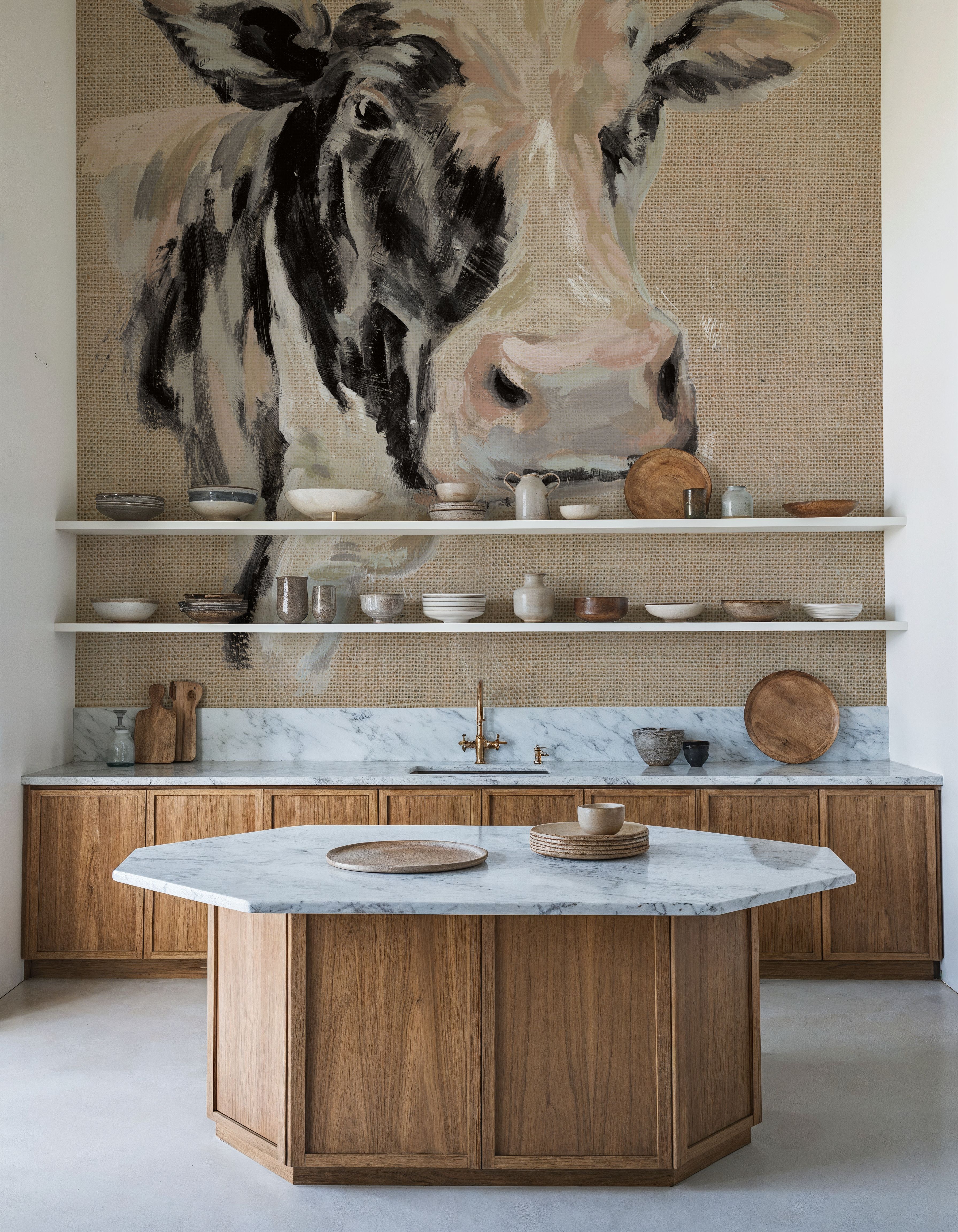 Expressionistic Cow I Neutral Burlap