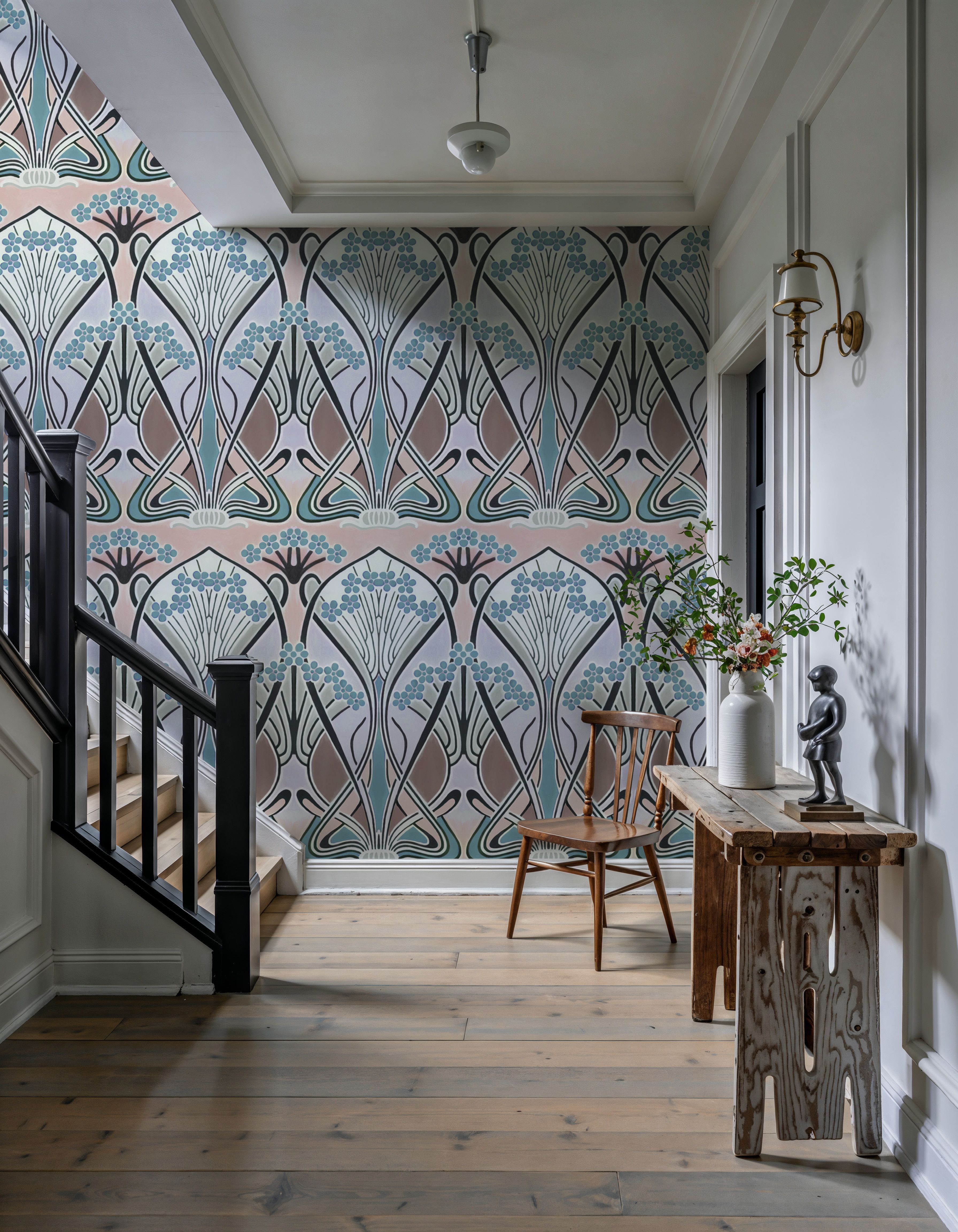 Floral Art Deco Aura, Light Teal