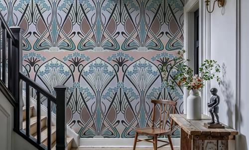 Floral Art Deco Aura, Light Teal