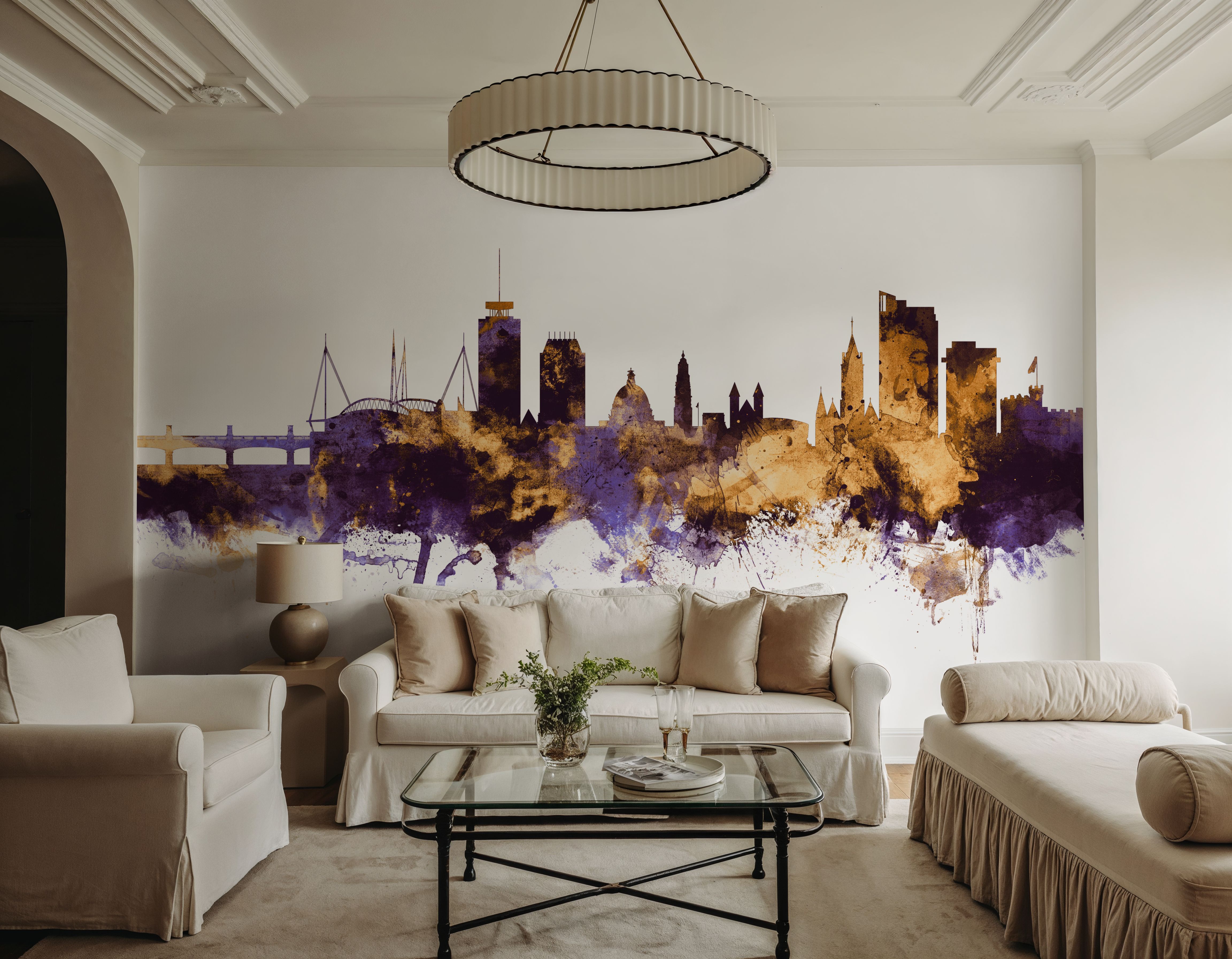 Cardiff Wales Skyline Purple & Gold