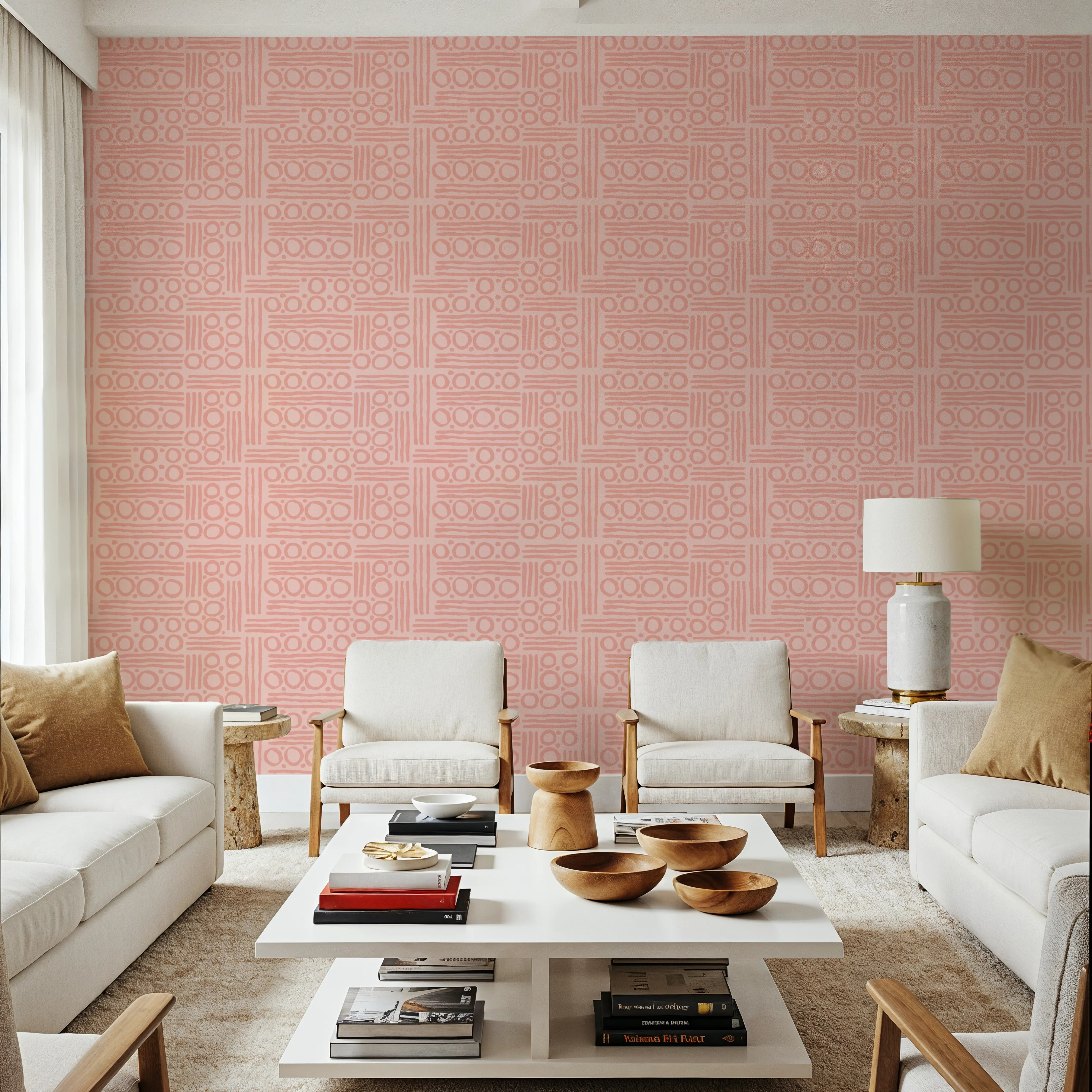 Wallpaper - Paradise Towering Red - Polka Dots Stripes - Pink - Bedroom - Wallism UK - Peel & Stick or Paste-the-Wall