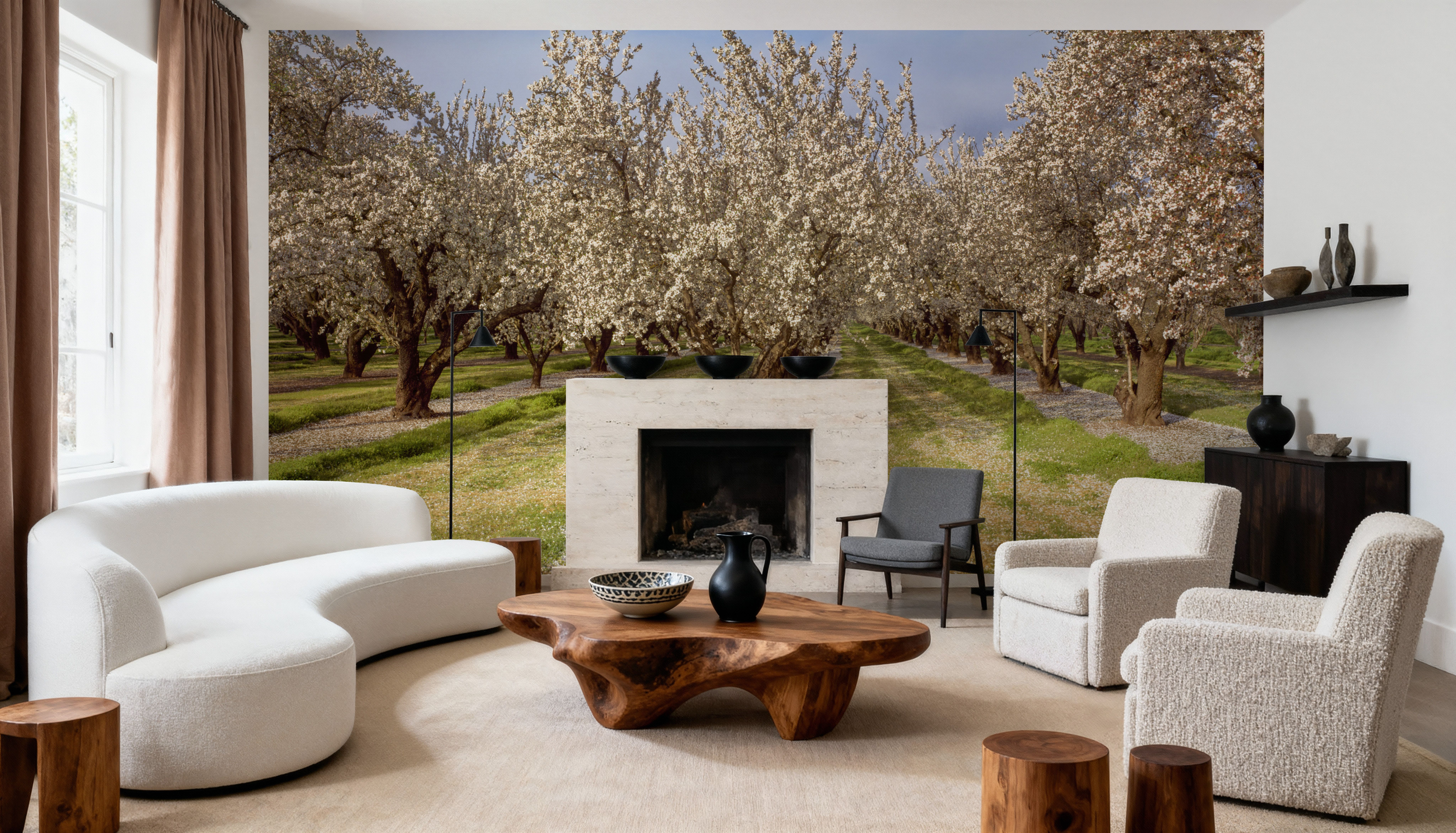 Blooming Almond Grove, Wallpaper
