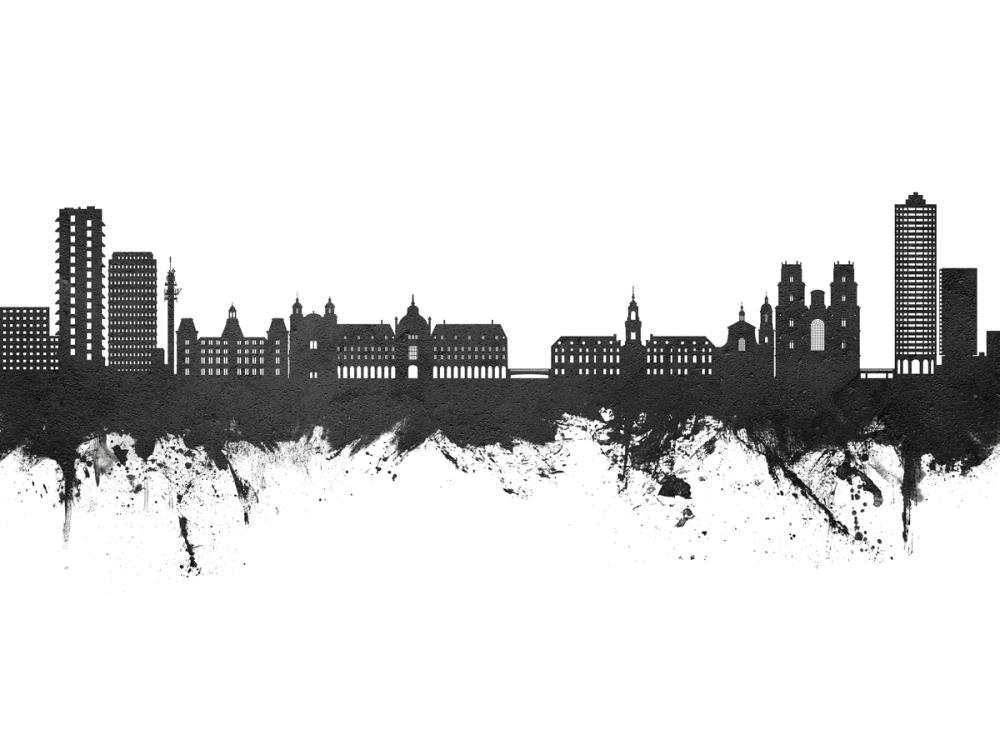 Rennes France Skyline Black & White