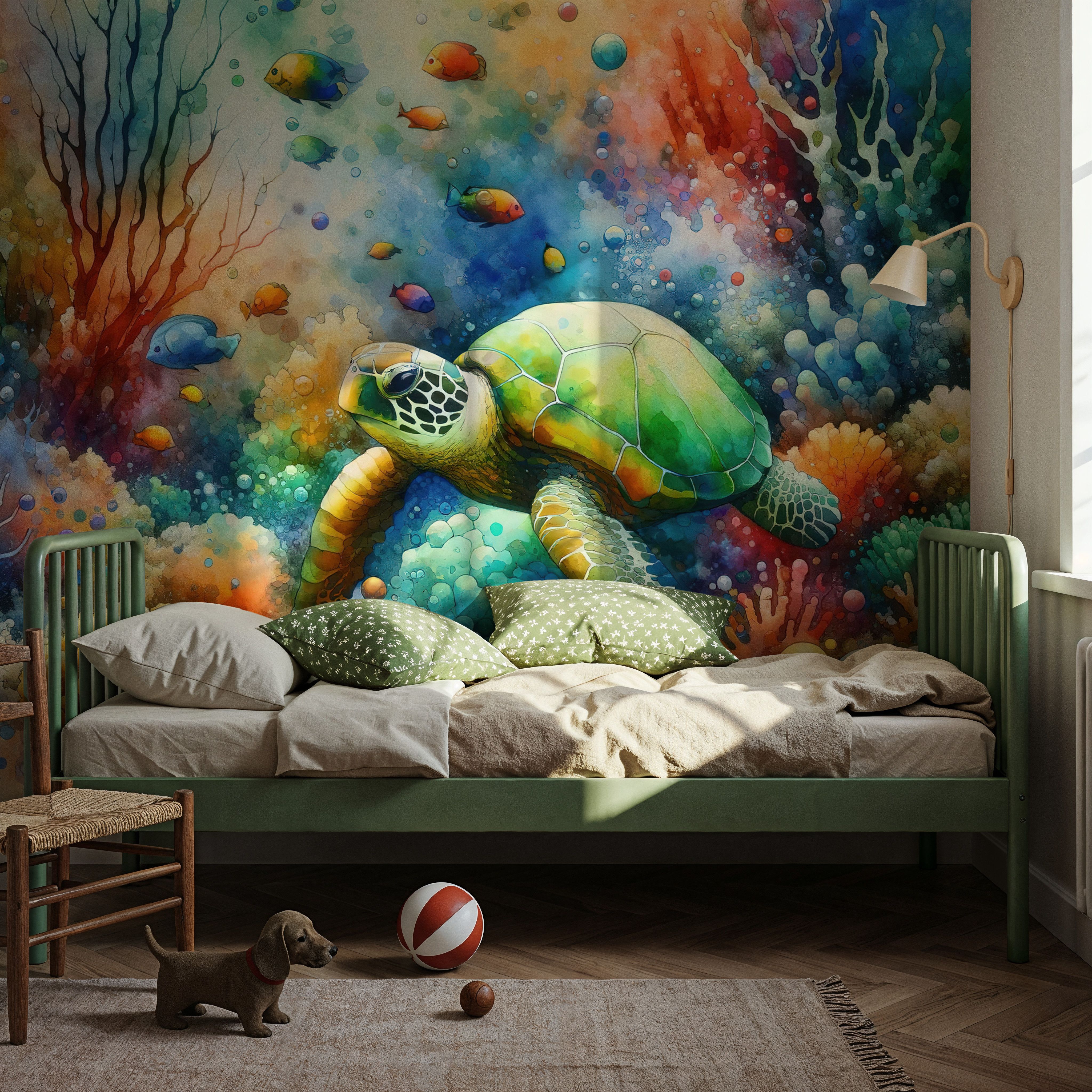 Undersea Encounter Turtle Meets Fish