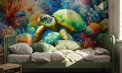 Undersea Encounter Turtle Meets Fish