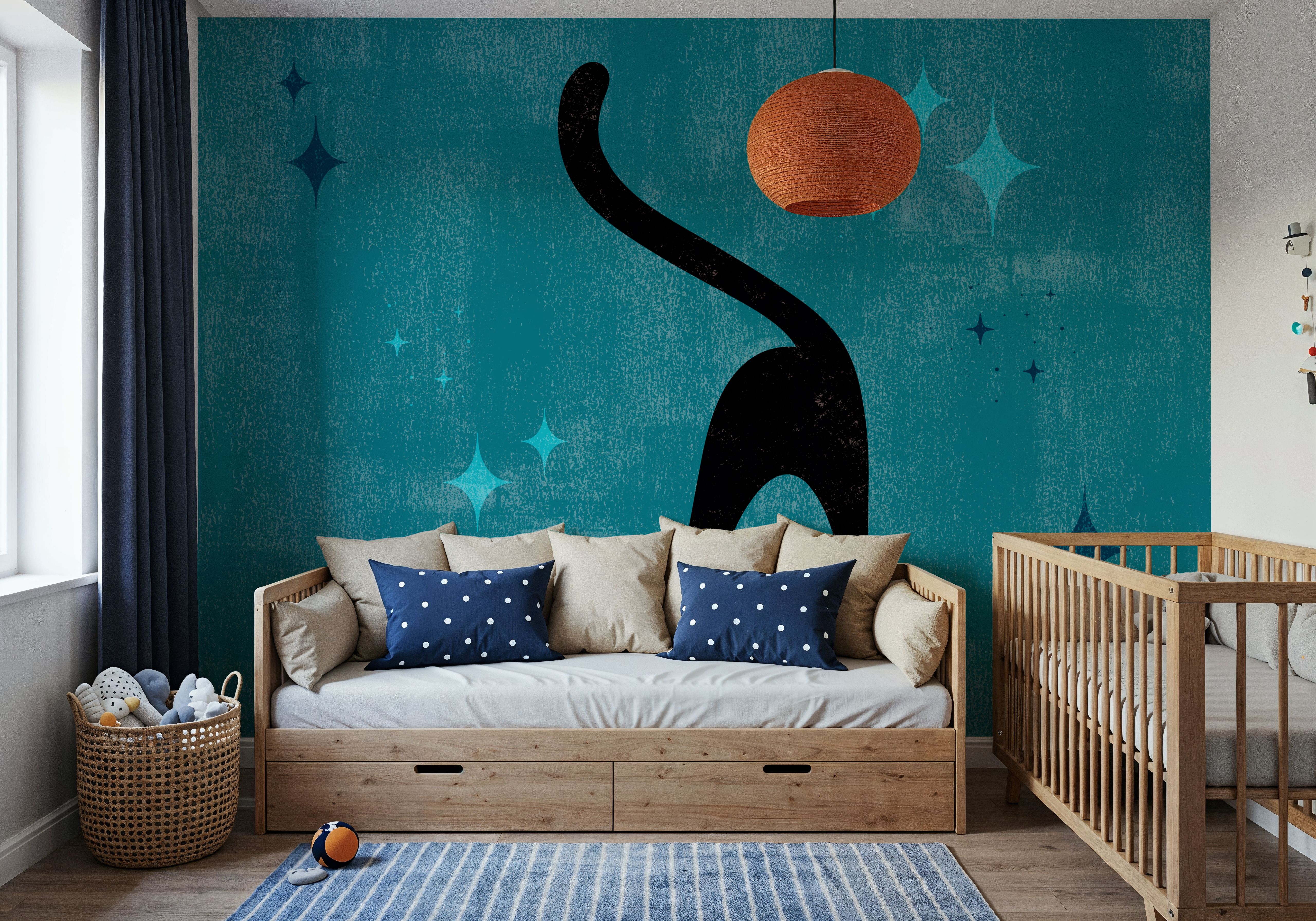 Retro Cat, Blue, Wallpaper