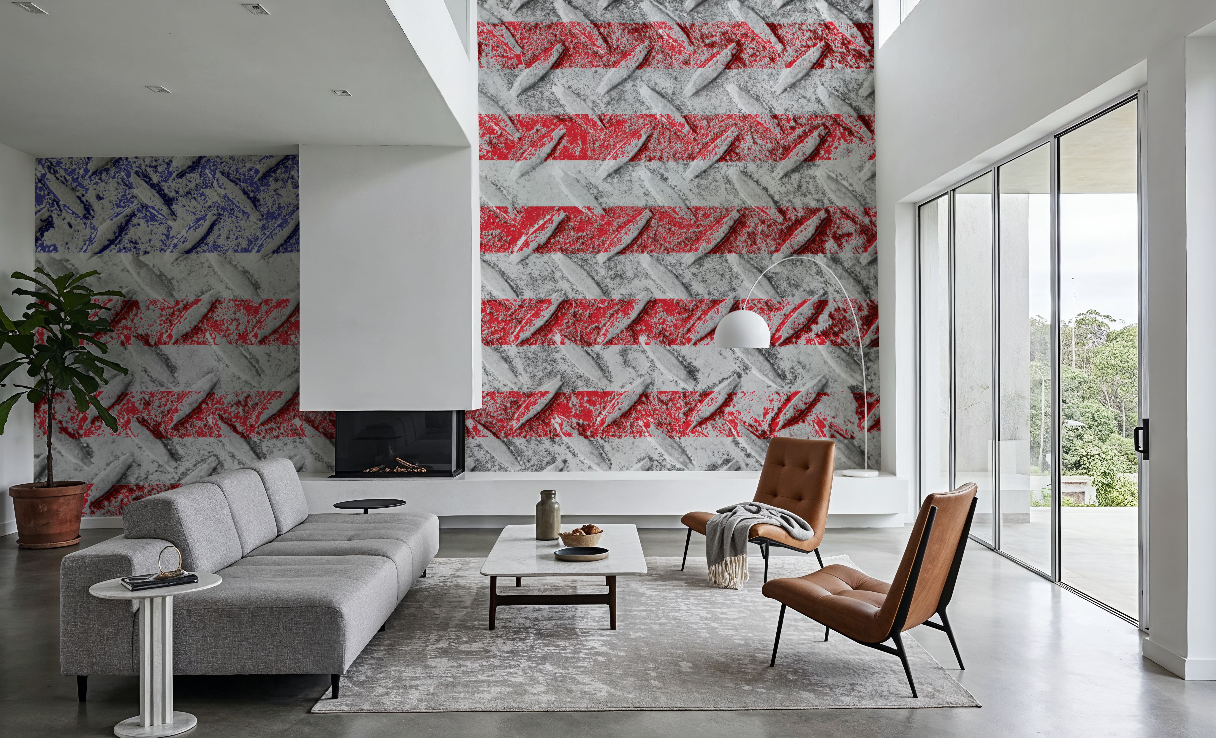 Wall Mural - Patriot Plate - Diamonds Stripes mural wallpaper - Red - Hallway staircases - Wallism US - Premium, Textured or Peel & Stick