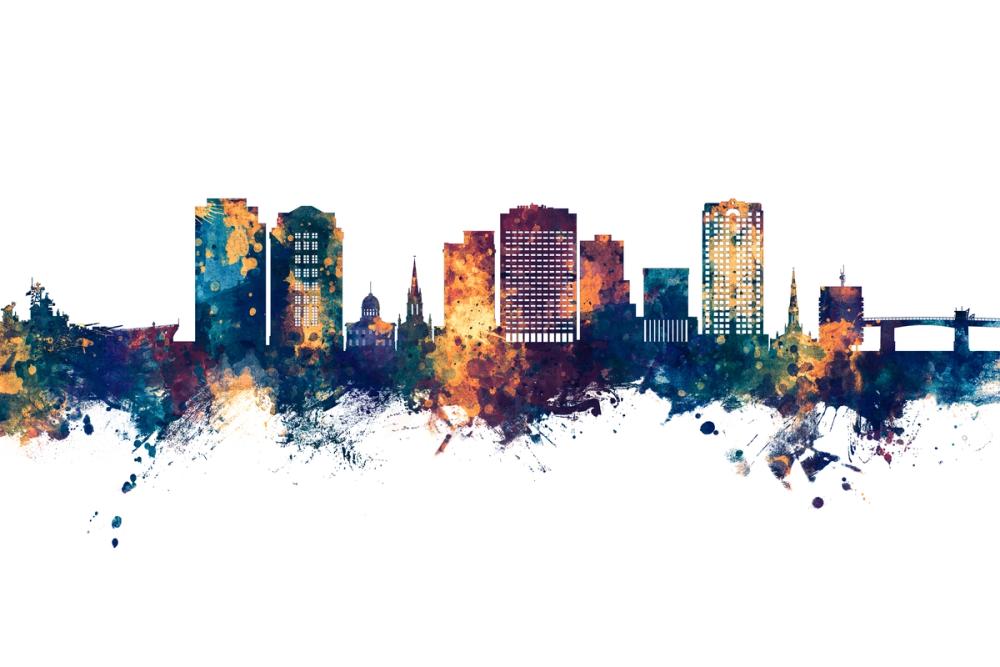 Norfolk Virginia Skyline Blue & Bronze