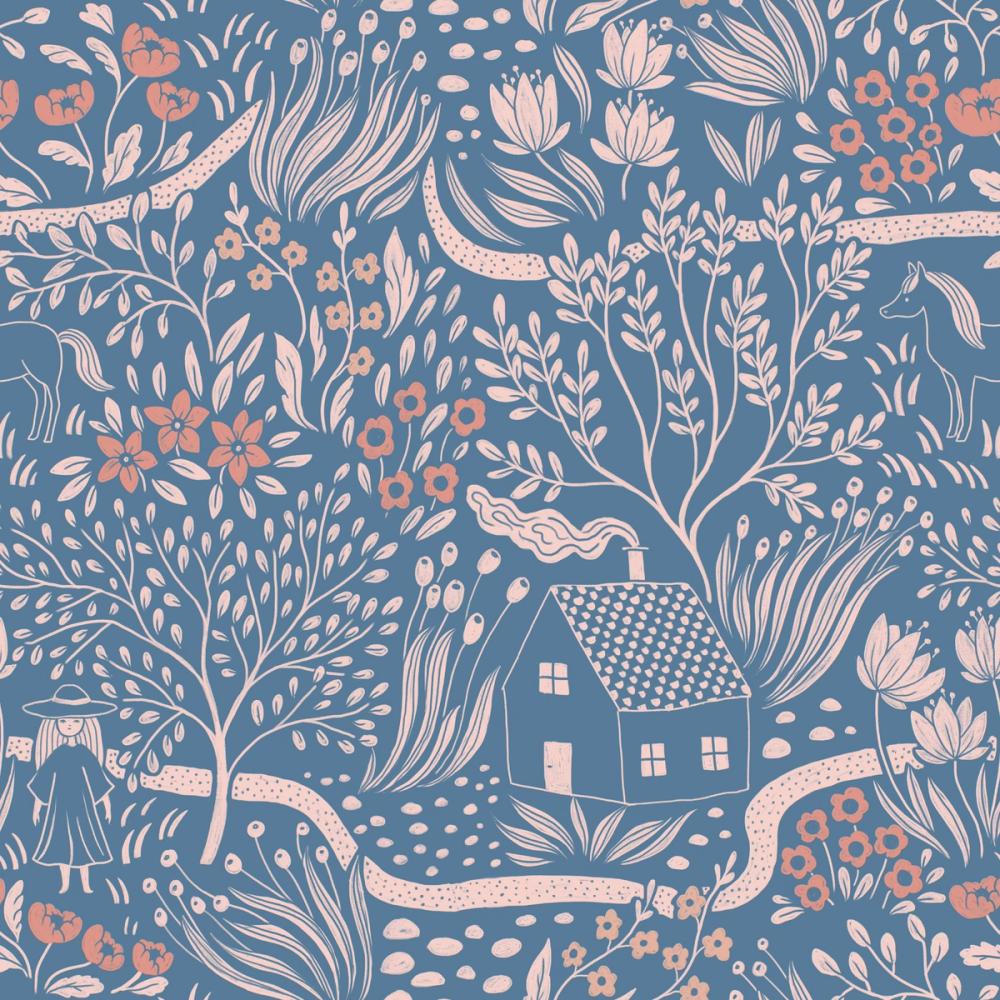 Countryside, Pink on Blue