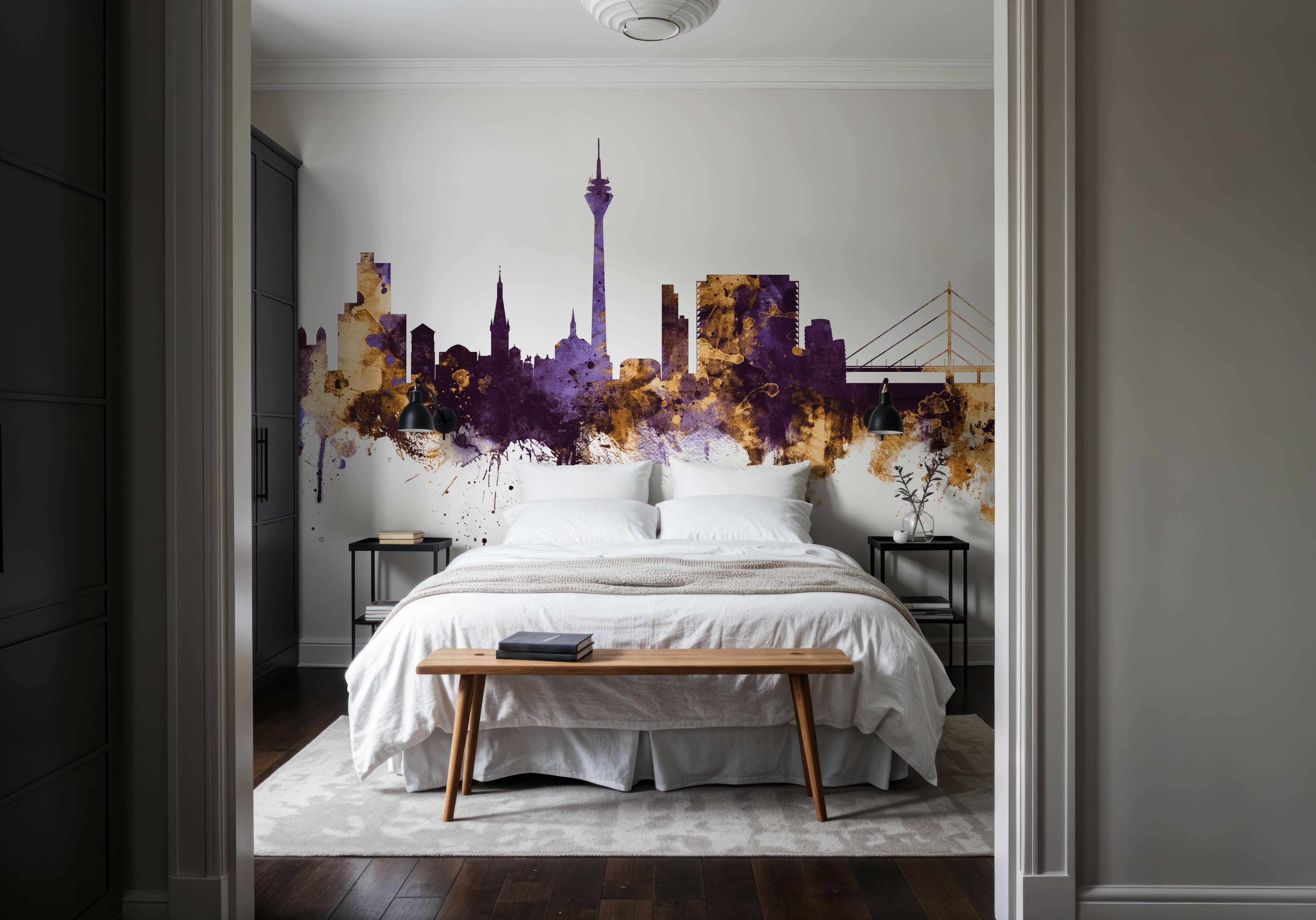Düsseldorf Germany Skyline Purple & Gold