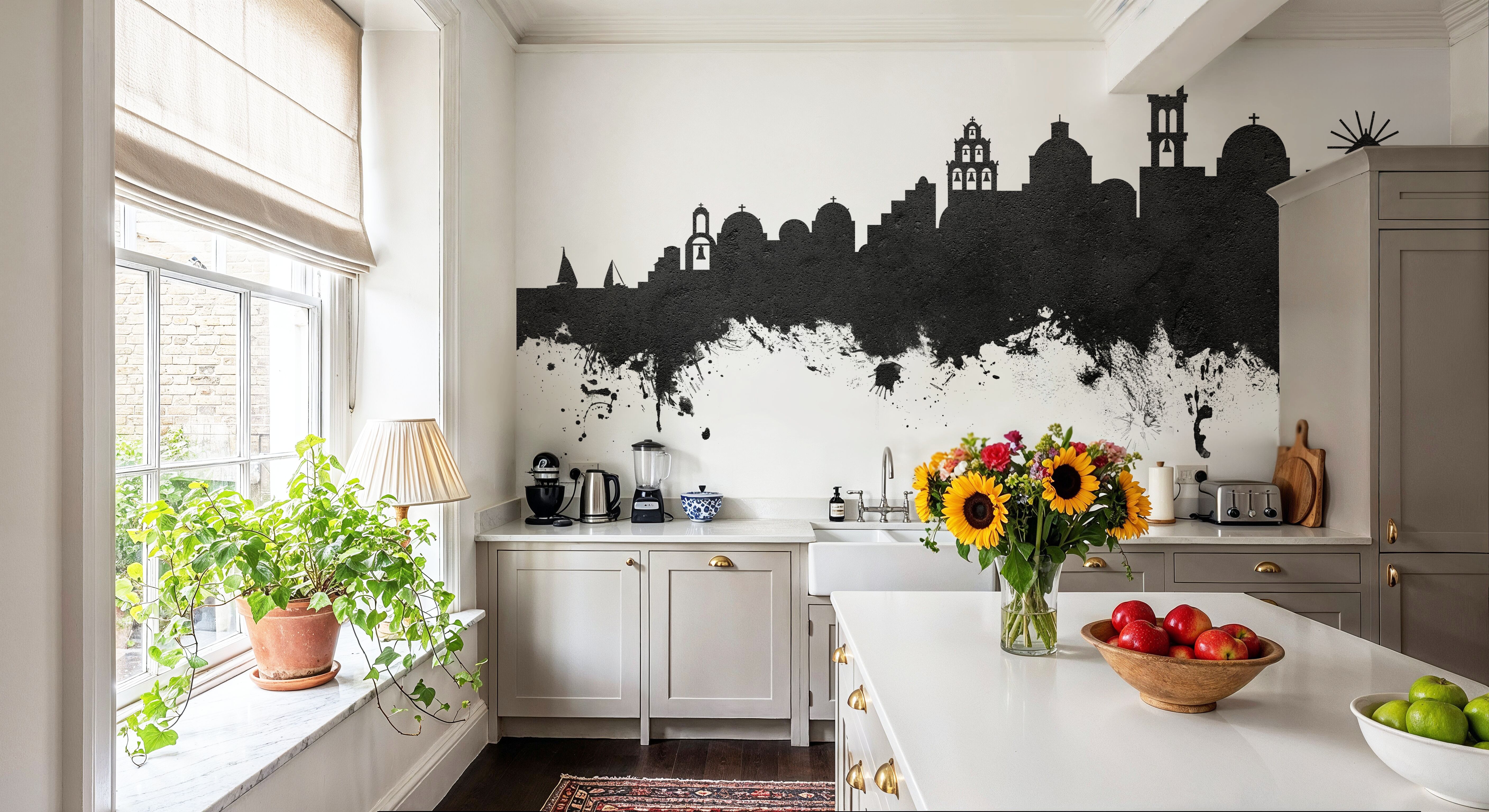 Santorini Skyline Black & White