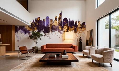 Jakarta Skyline Indonesia Purple & Gold