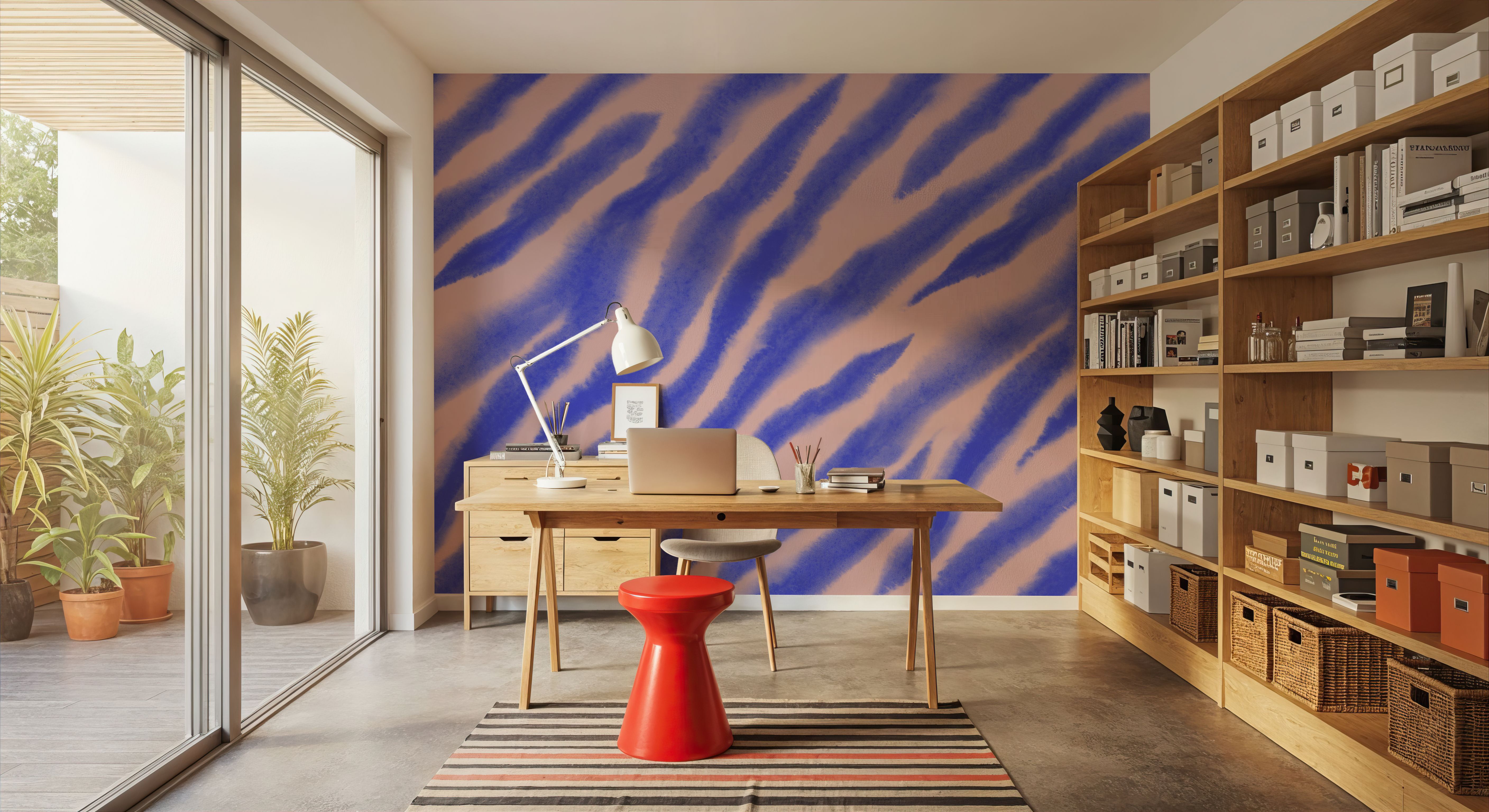 Watercolor Tiger Stripes, Periwinkle on Pink