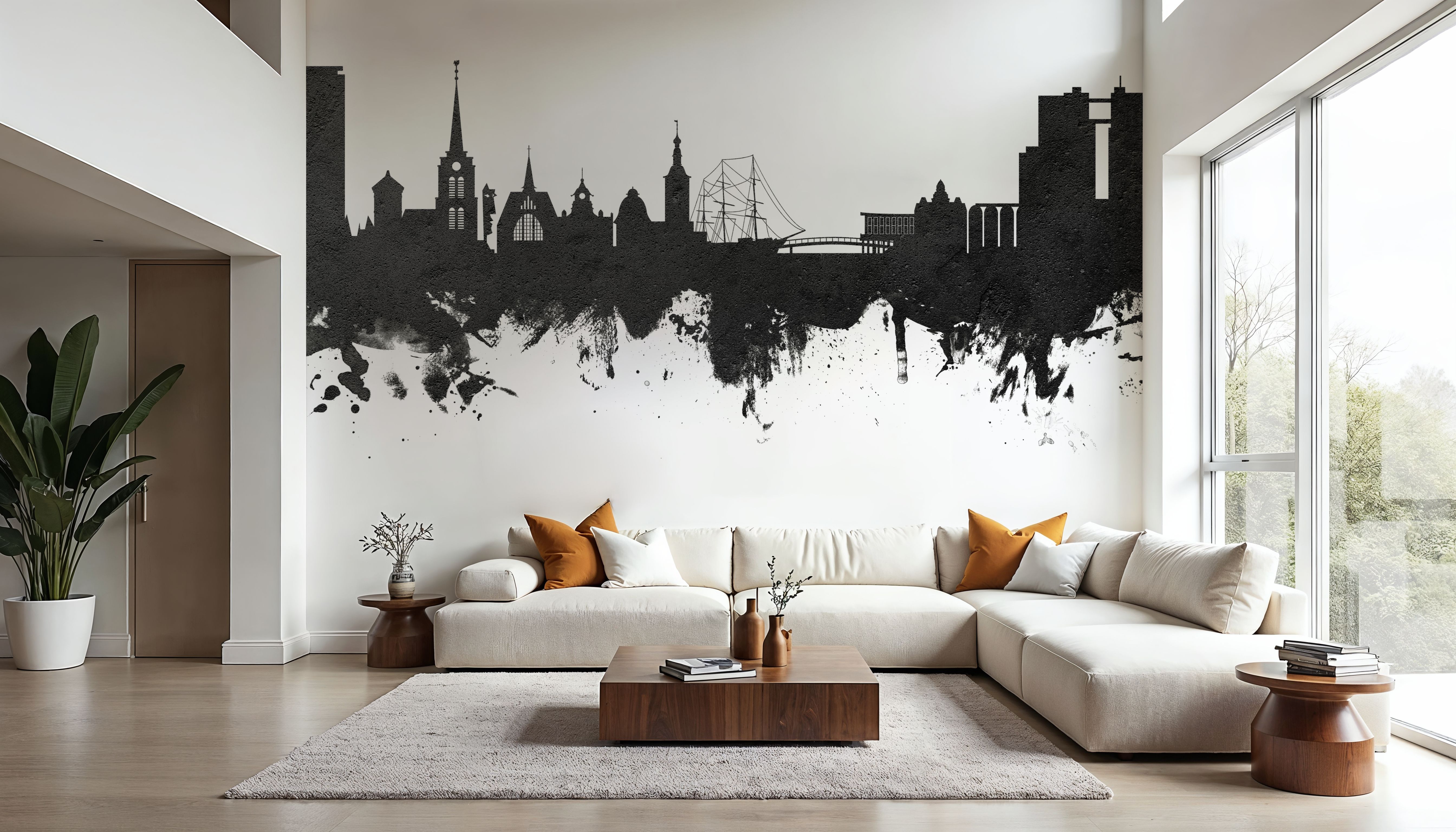 Halmstad Sweden Skyline Black & White, Wallpaper