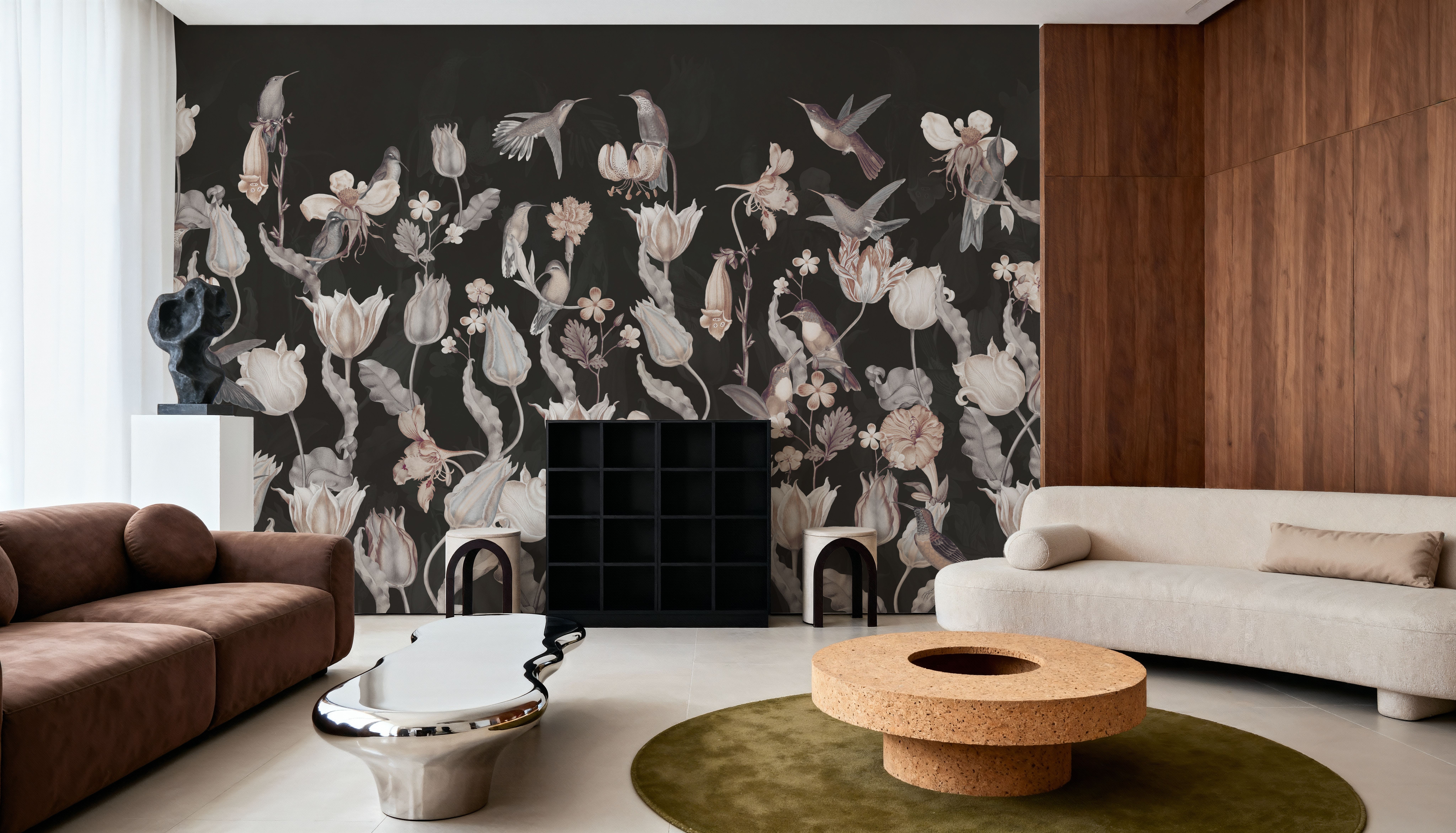Tulips & Birds, Black