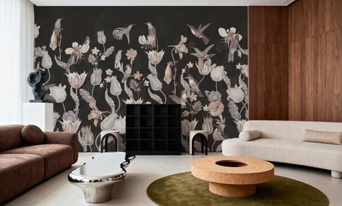 Tulips & Birds, Black