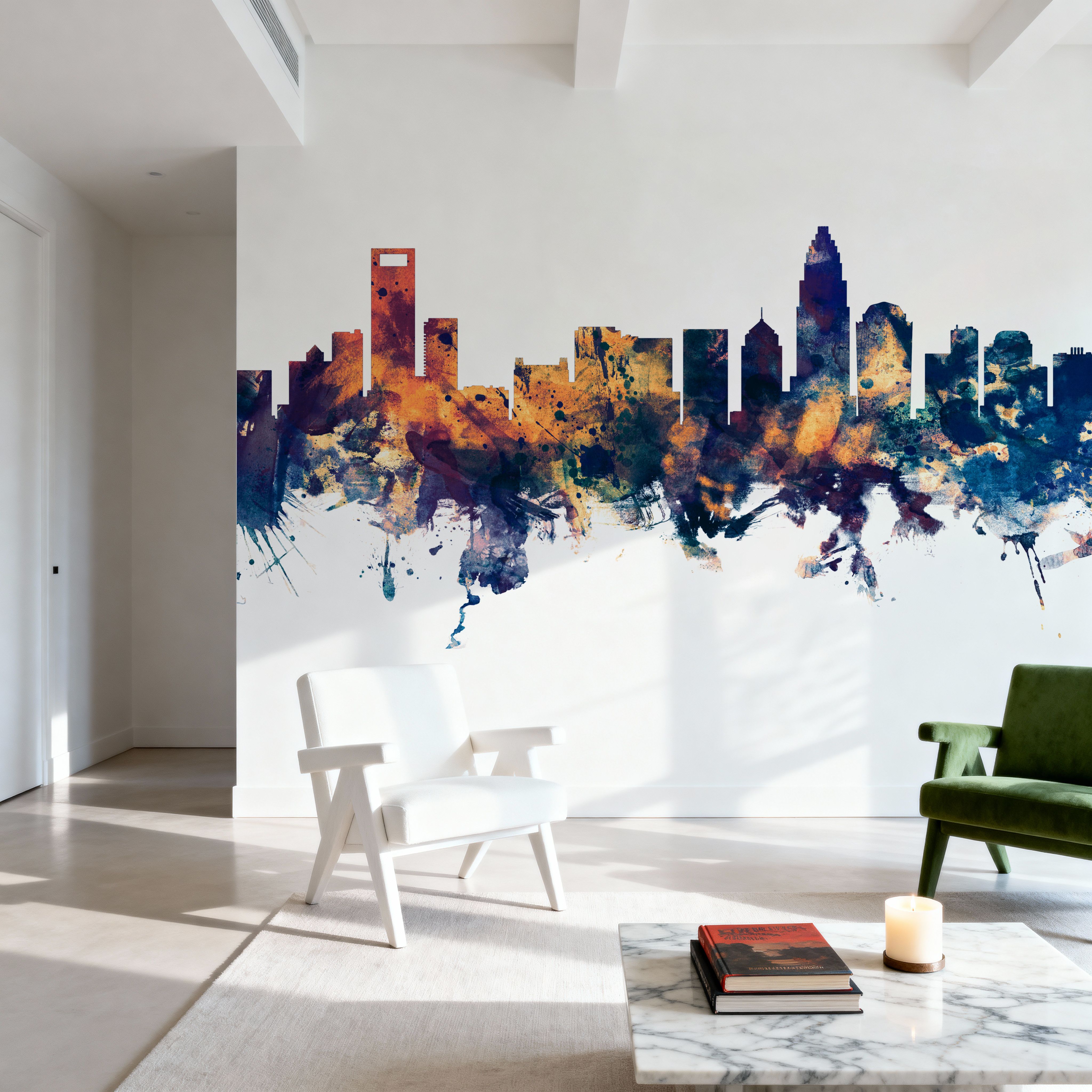 Charlotte North Carolina Skyline Blue & Bronze