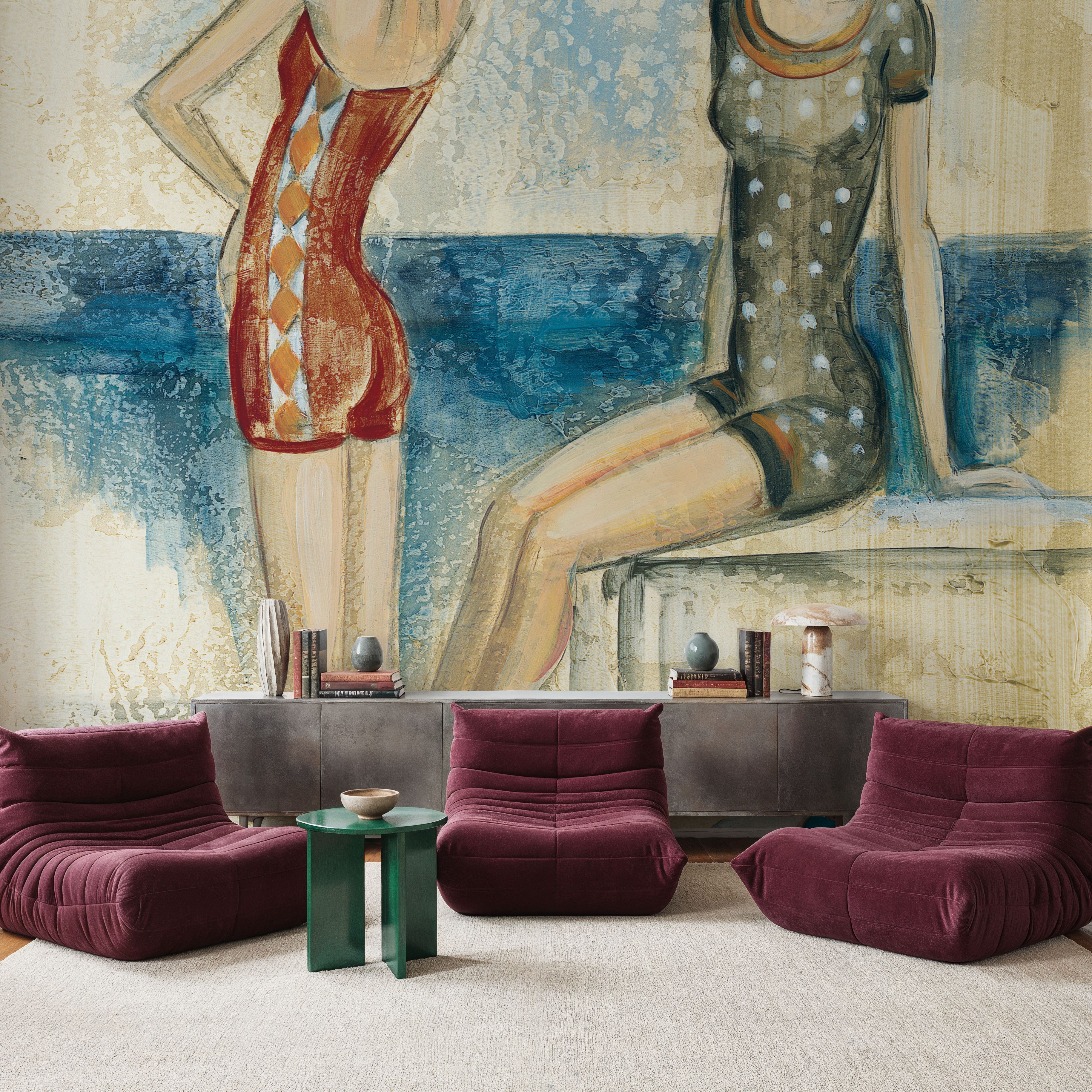 Wall Mural - Bathing Beauties II - Beach Sea mural wallpaper - Yellow - Living room - Wallism US - Premium, Textured or Peel & Stick