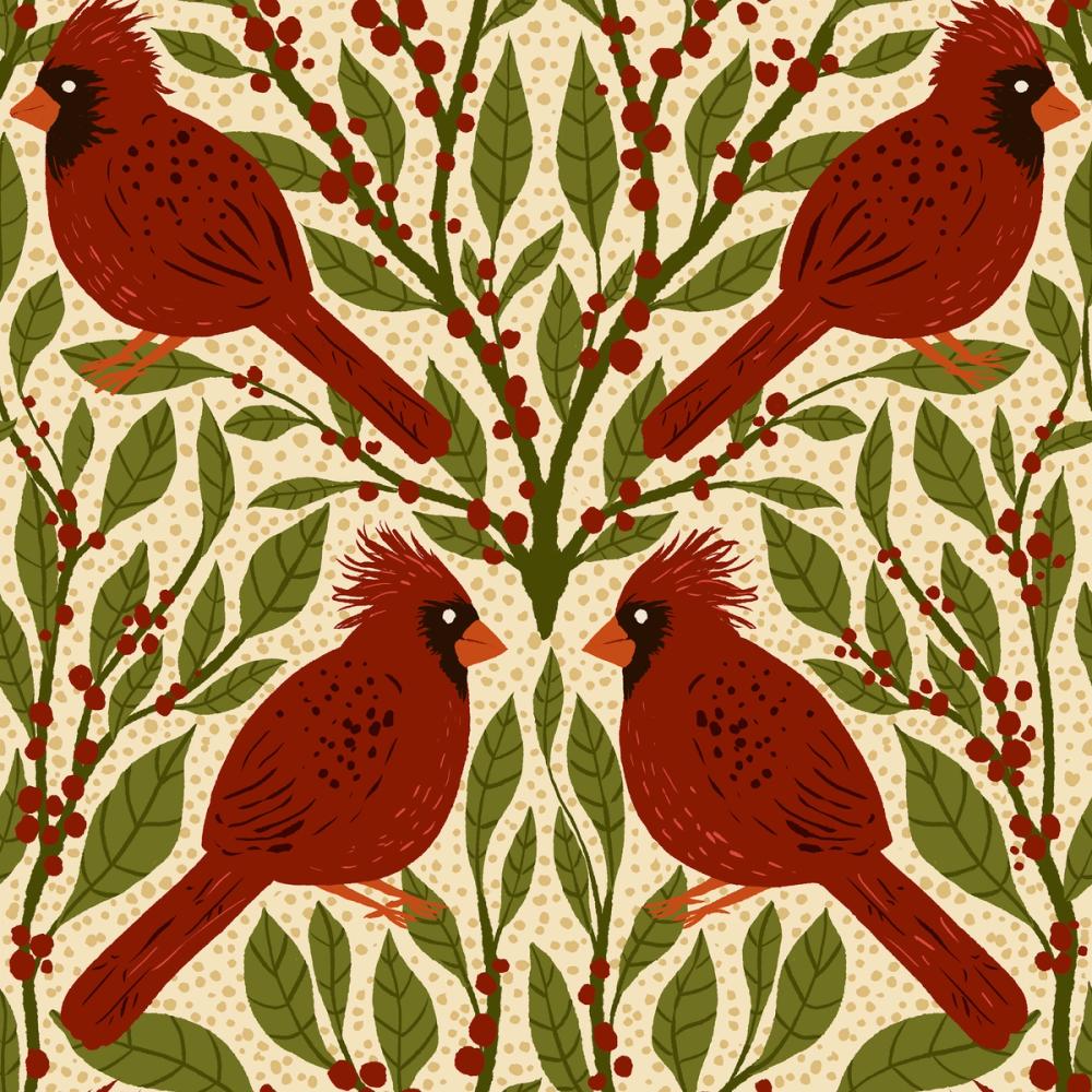 Cardinals & Winterberries, Vintage