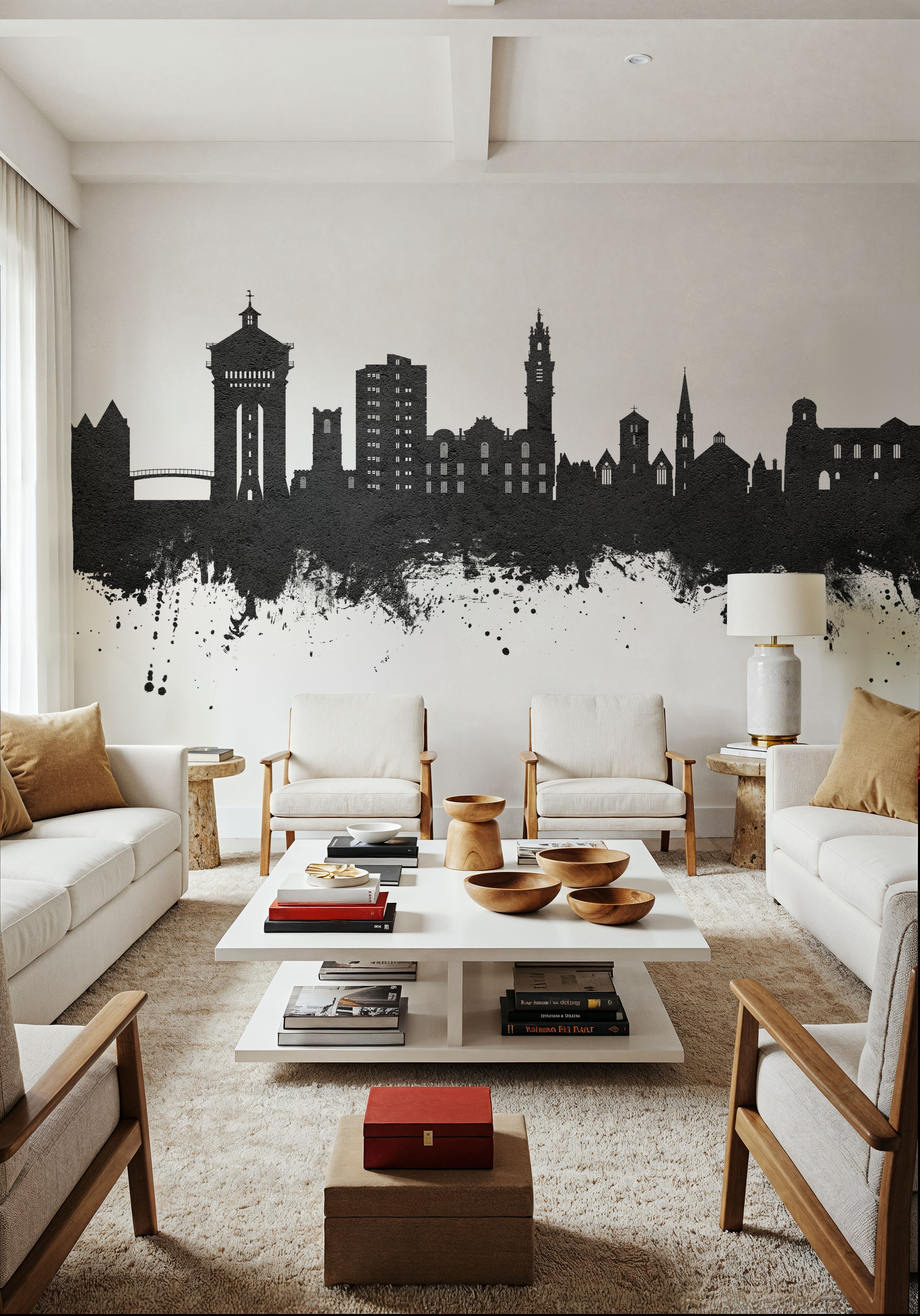 Wall Mural - Colchester England Skyline Black & White - Living room - Wallism US - Premium, Textured or Peel & Stick