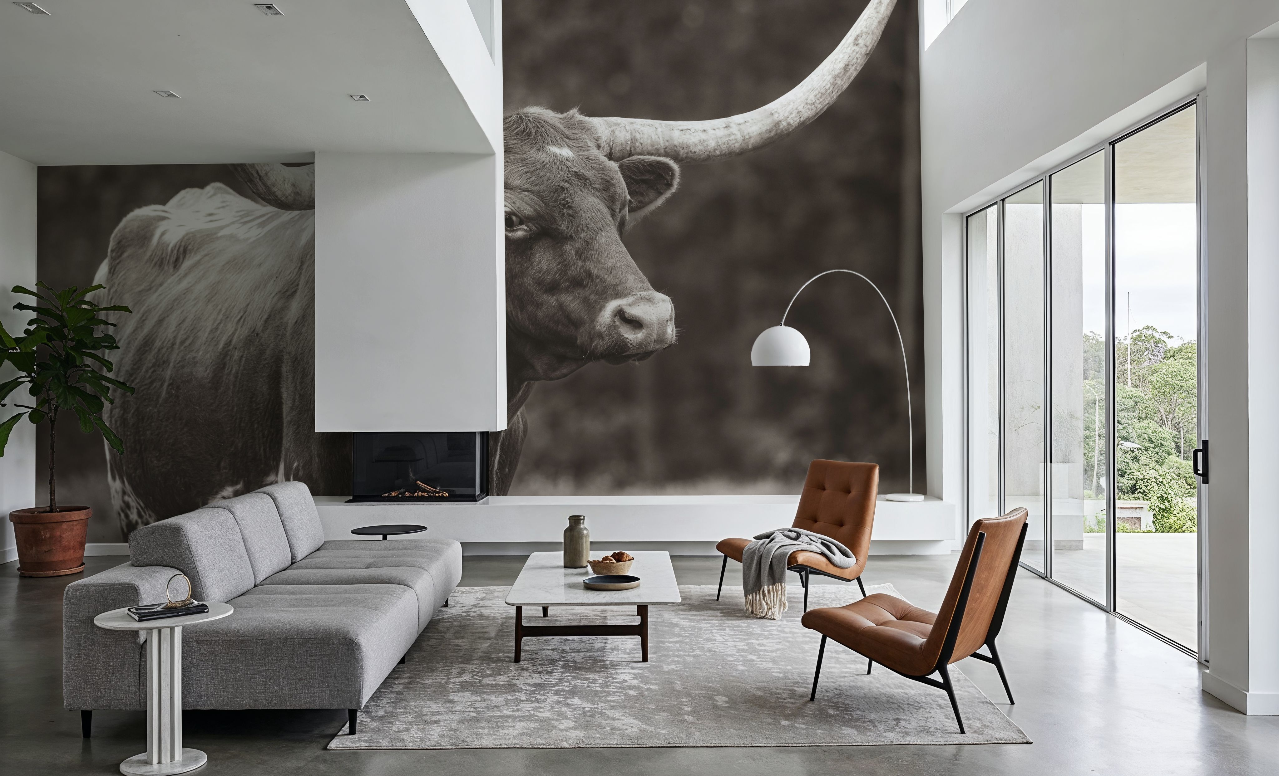Wall Mural - Longhorn Side Eye Sepia - Farm Animals mural wallpaper - Living room - Wallism US - Premium, Textured or Peel & Stick