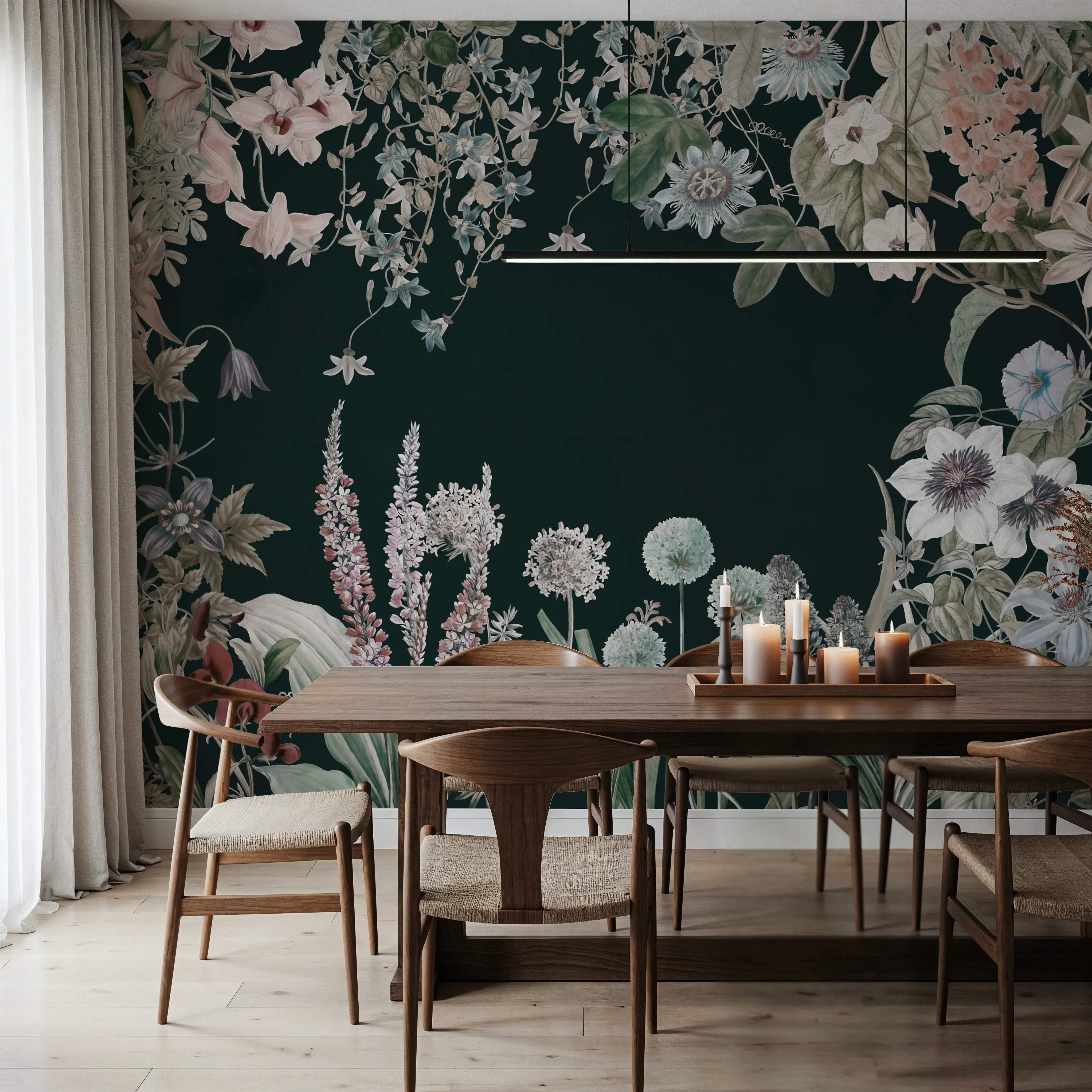 Fotobehang - Coming Through Dark - Bloemen Natuur Mural - Groen - Kantoorruimtes - Wallism België - Zelfklevend of Vliesbehang