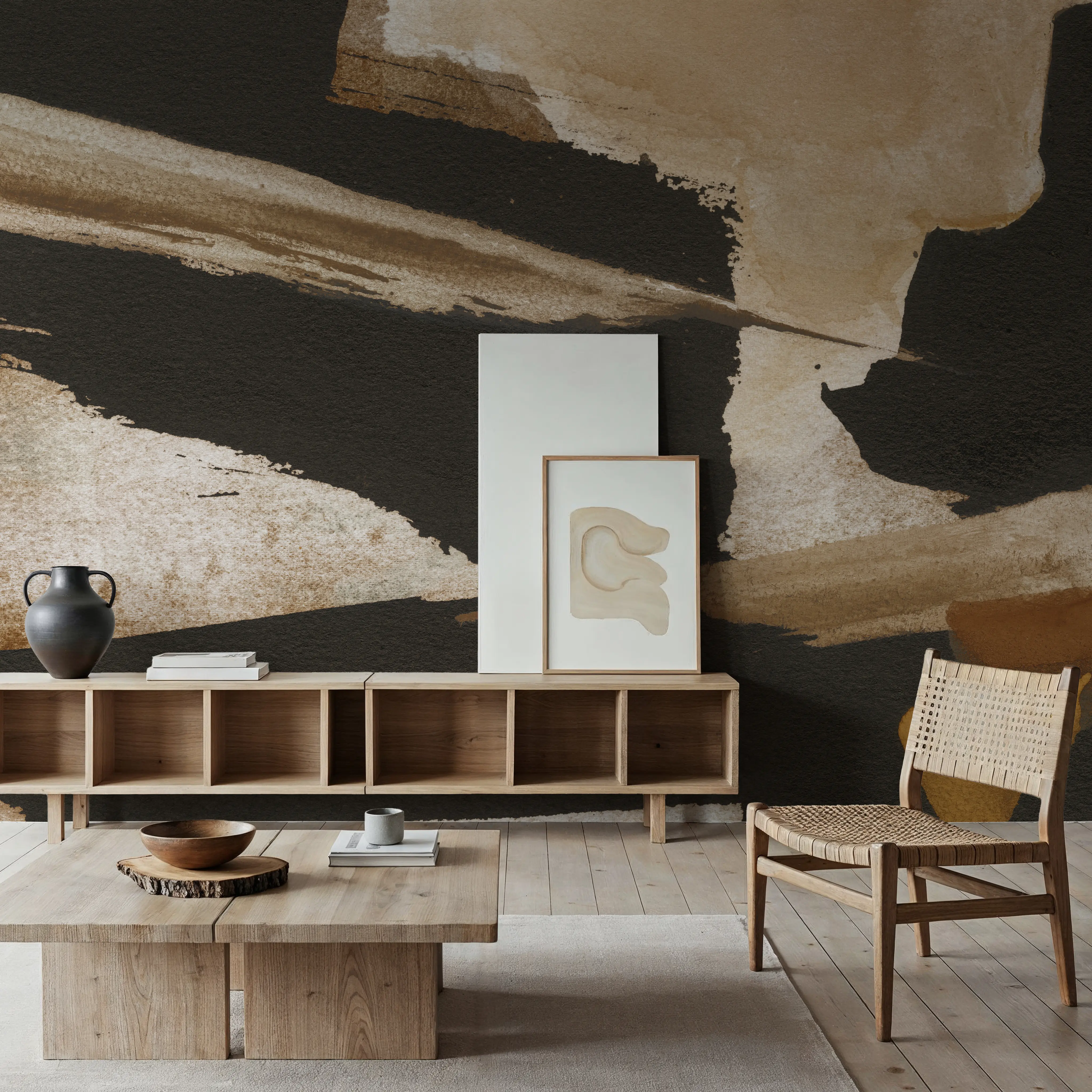 Wall Mural - Avalanche I - Abstract mural wallpaper - Brown - Living room - Wallism UK - Peel & Stick or Paste-the-Wall