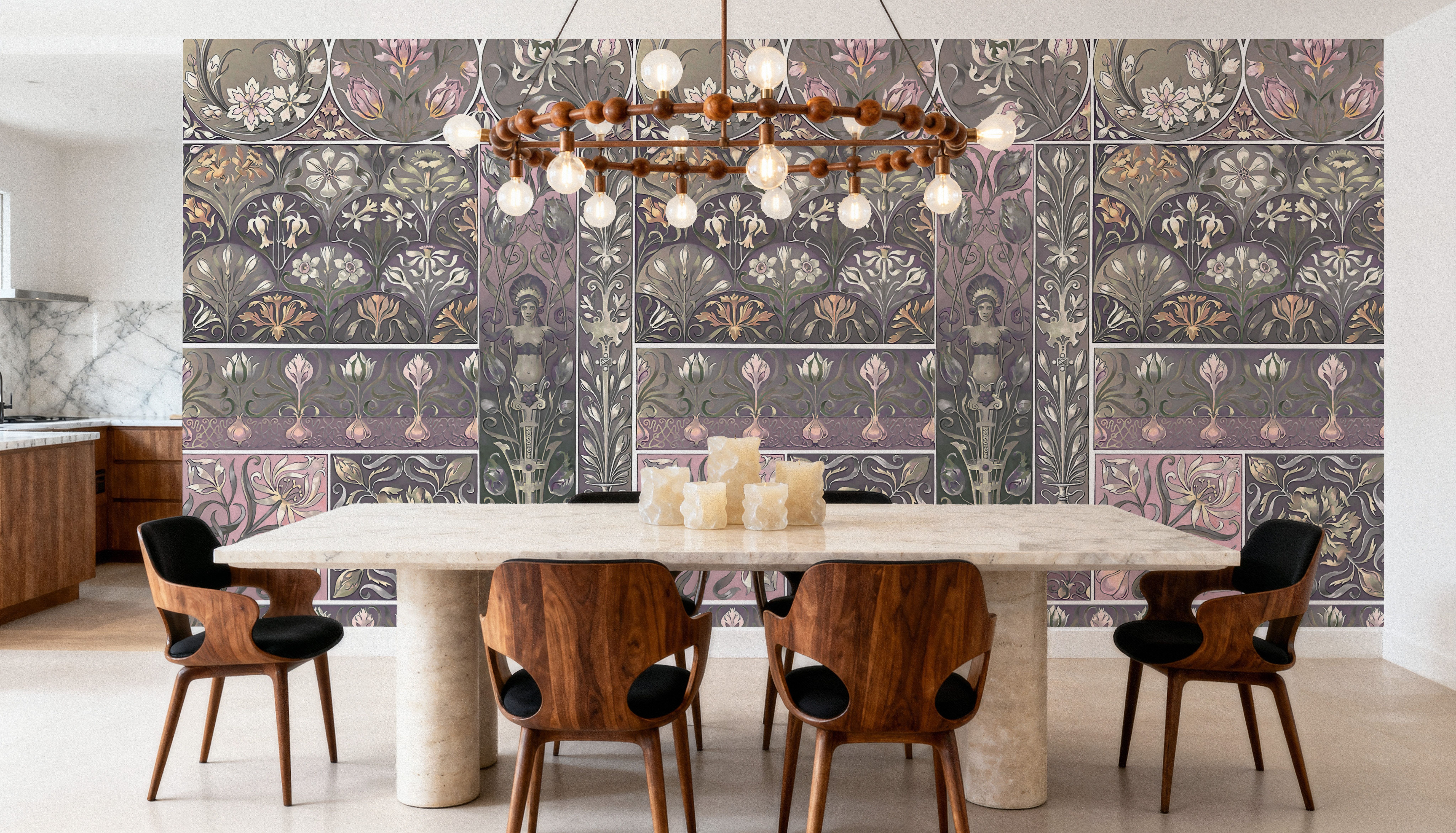 Art Deco Floral Wall Pink