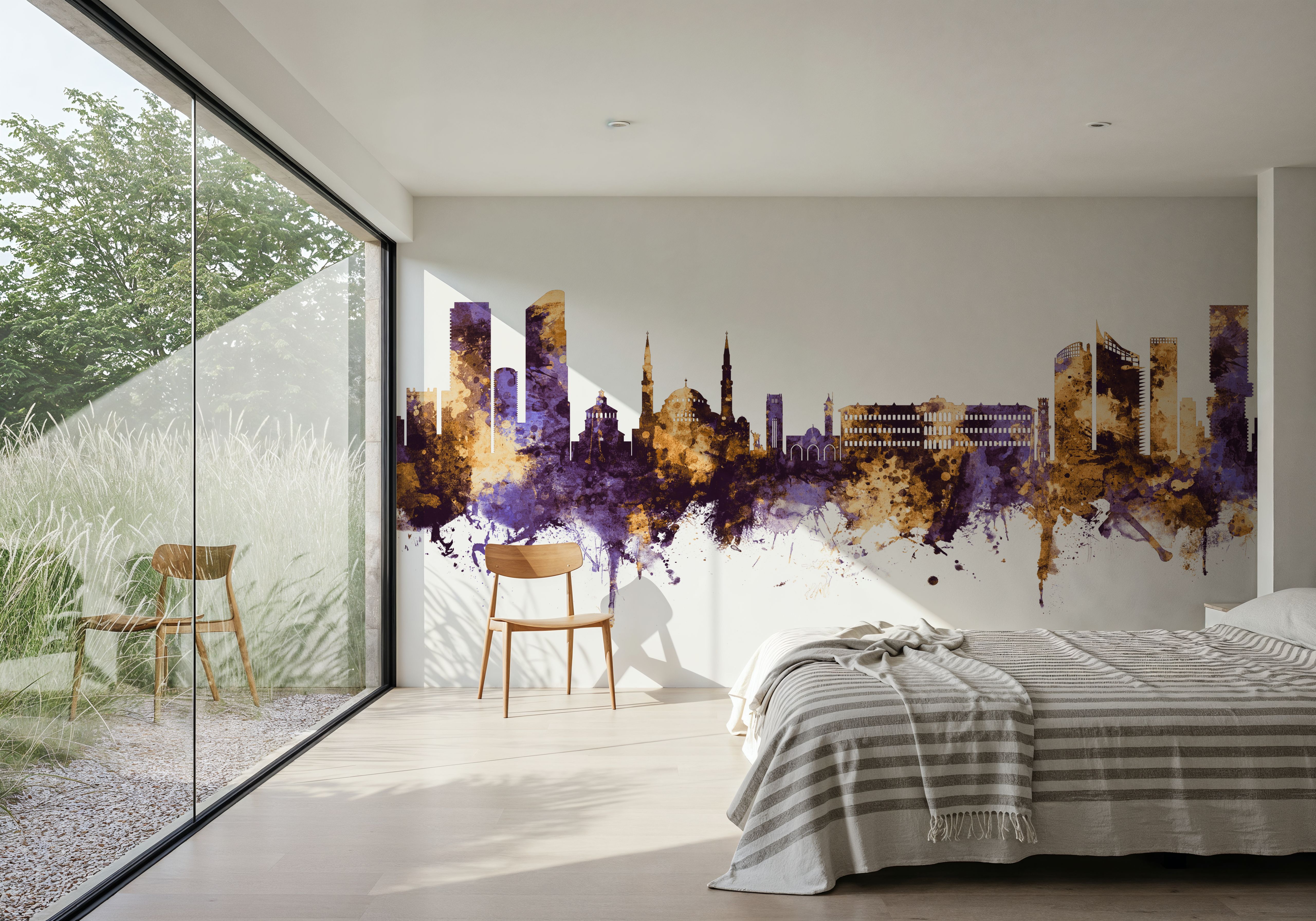 Beirut Lebanon Skyline Purple & Gold, Behang