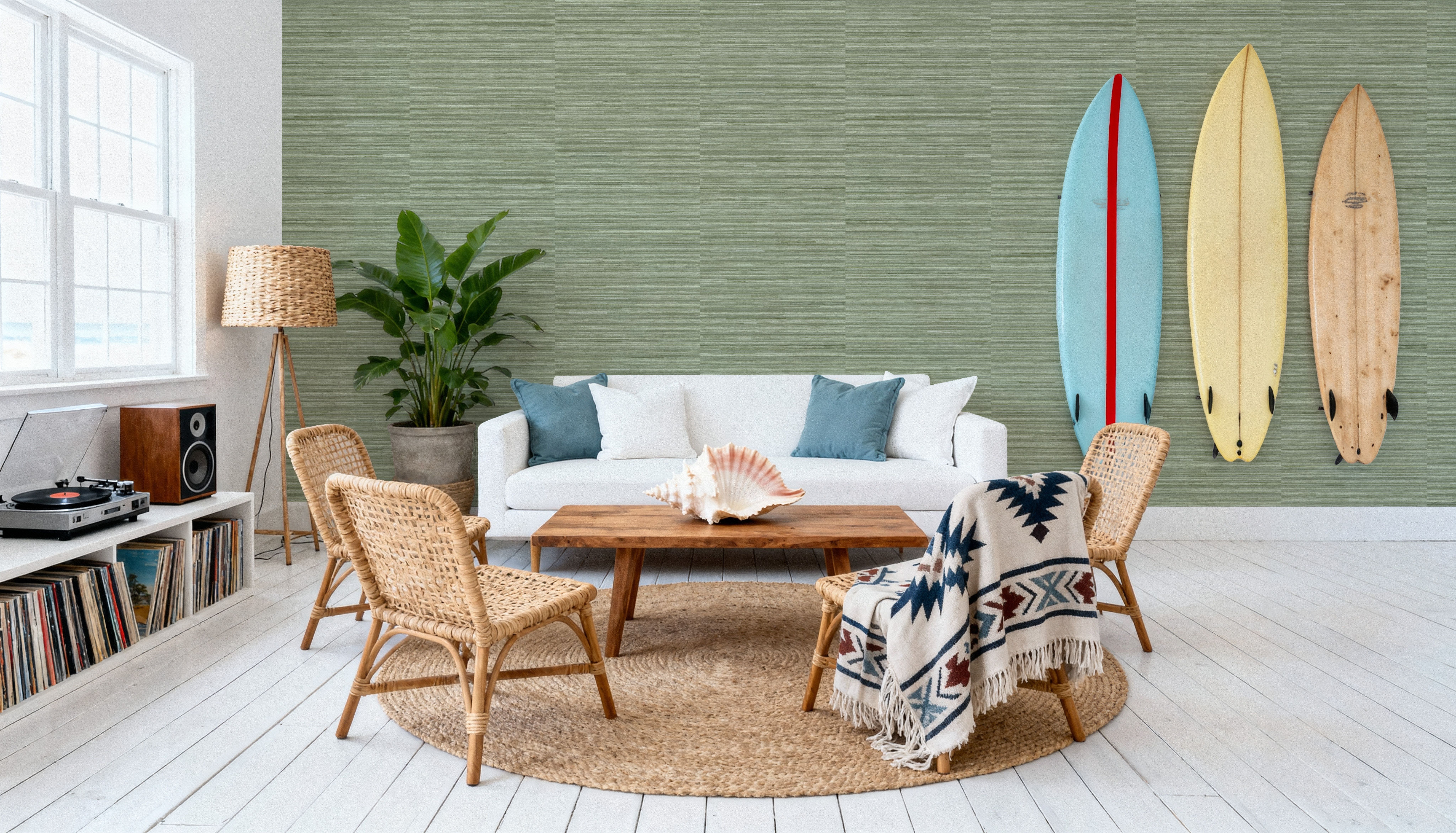 Faux Grasscloth with Visible Seams, Fern