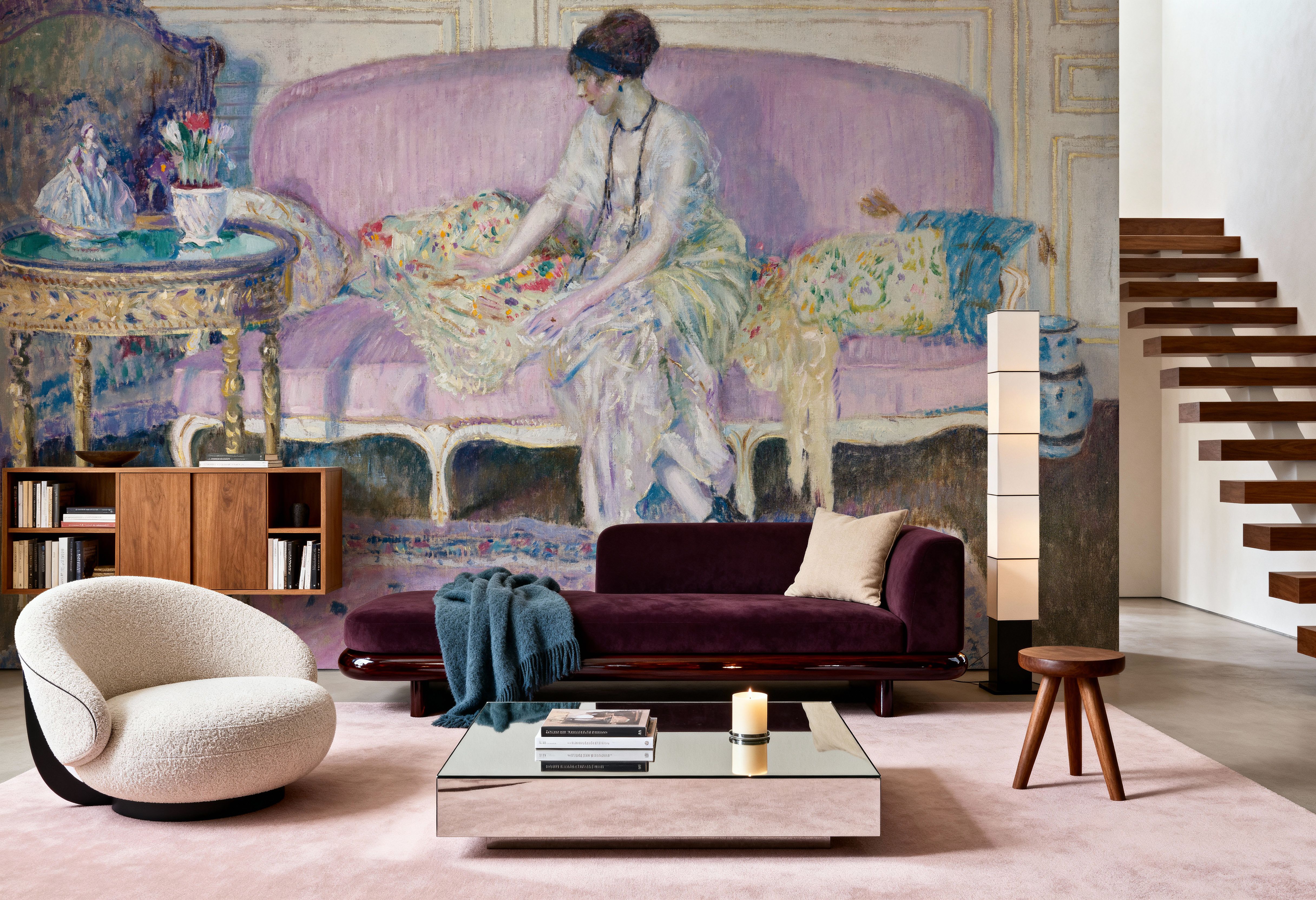 Woman Seated on Interior Sofa