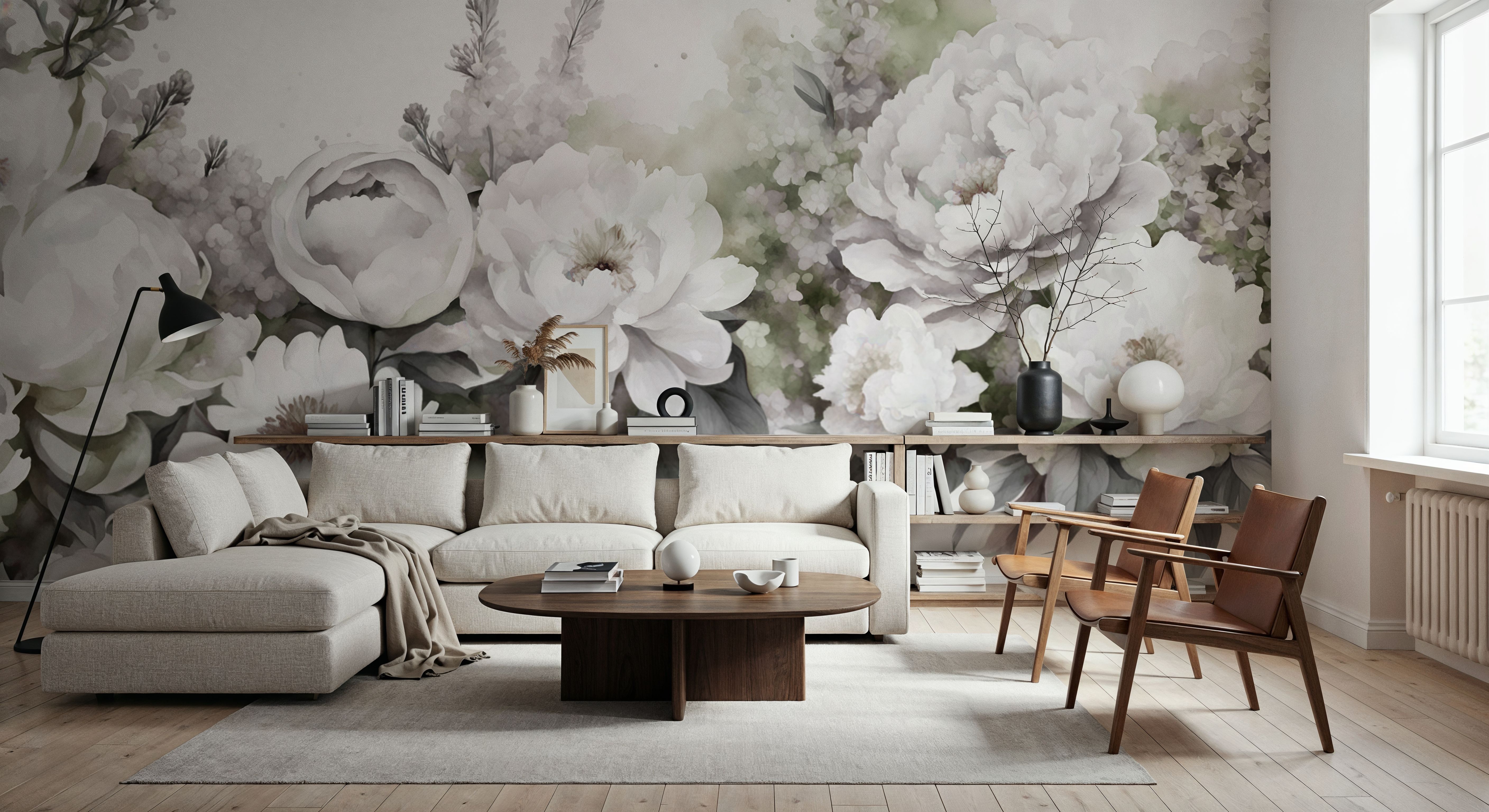 Peony Melody Green and Purple, Wallpaper