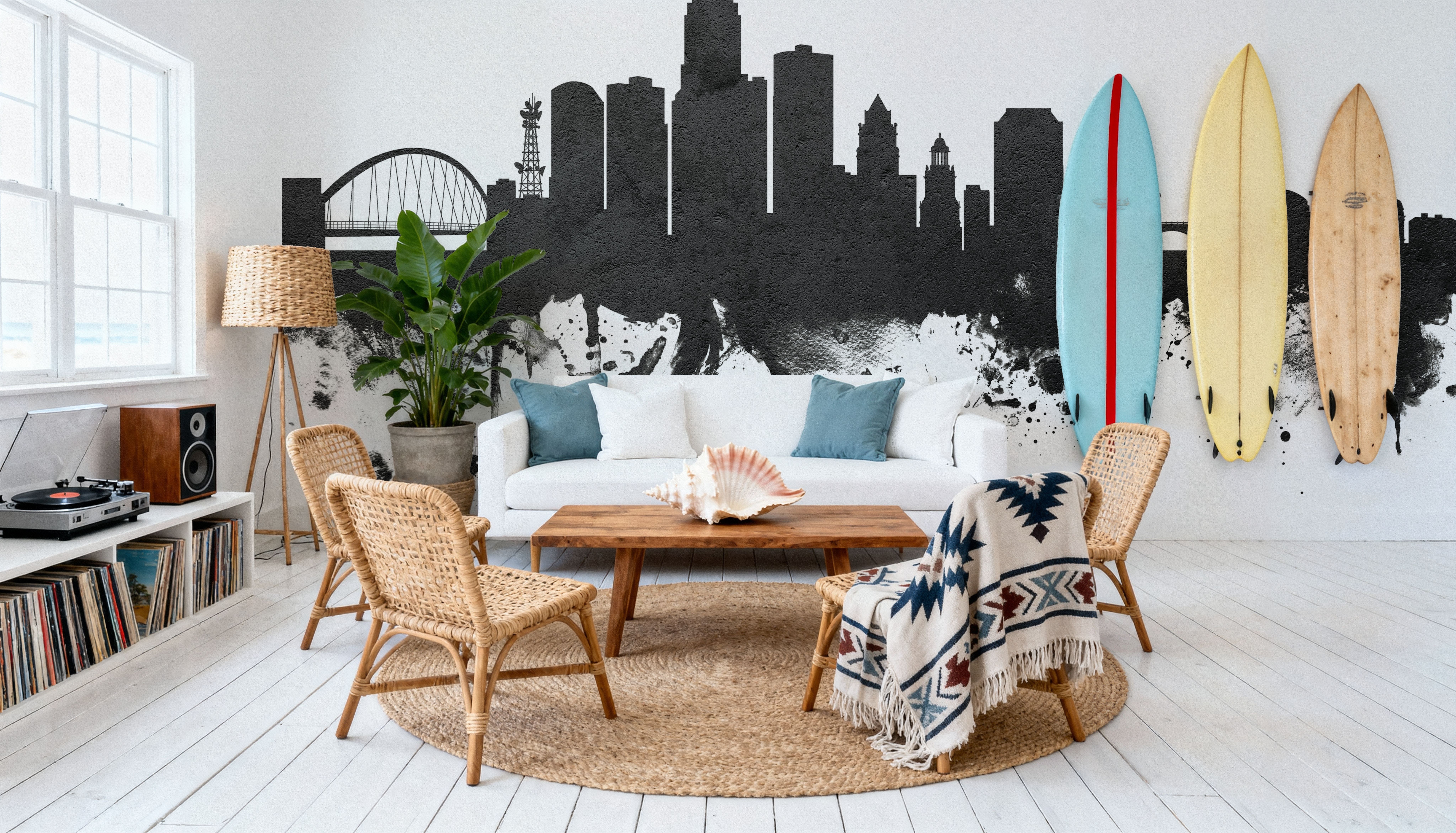 Des Moines Iowa Skyline Black & White, Wallpaper