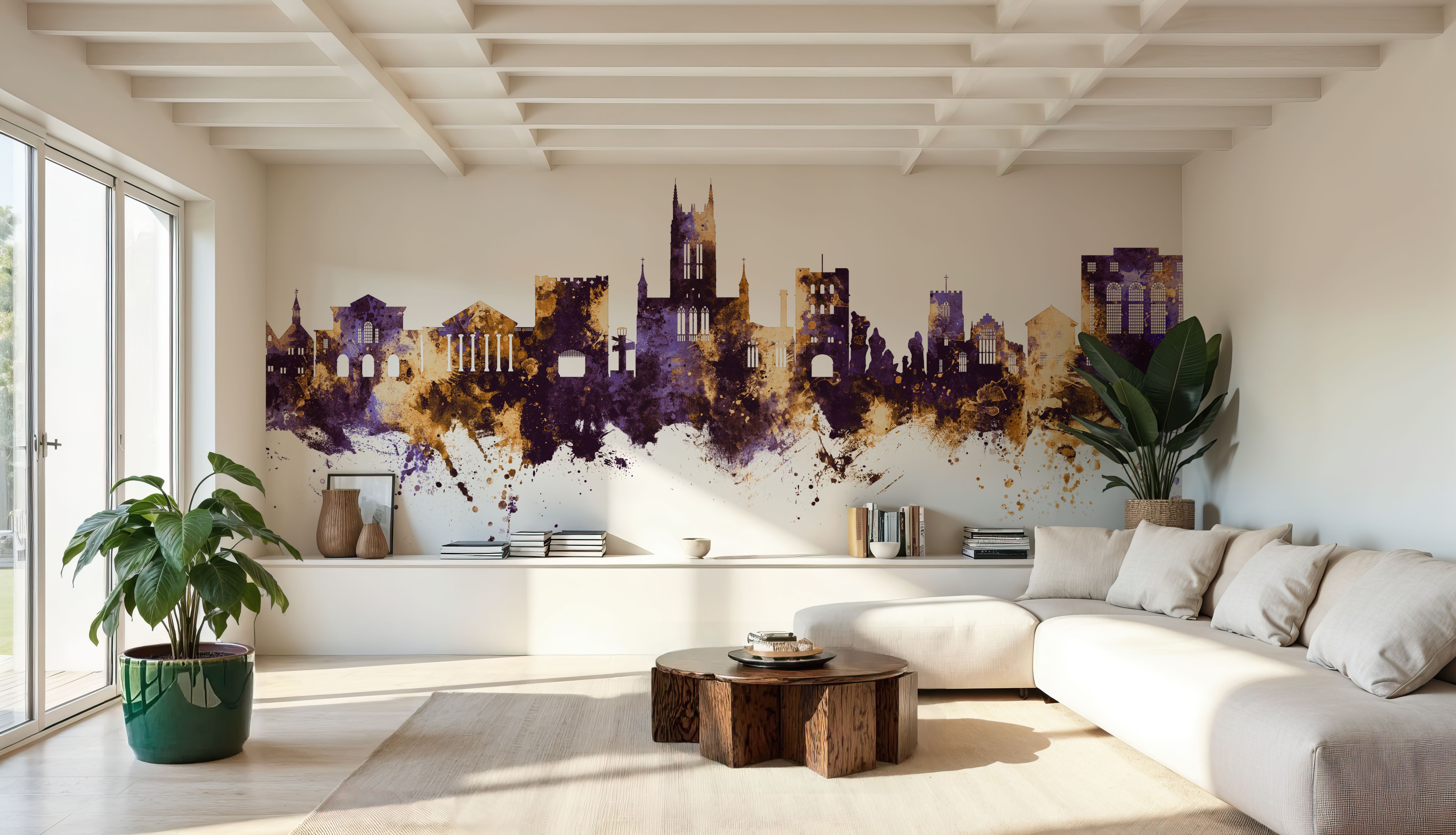 Bury St Edmunds England Skyline Purple & Gold, Wallpaper