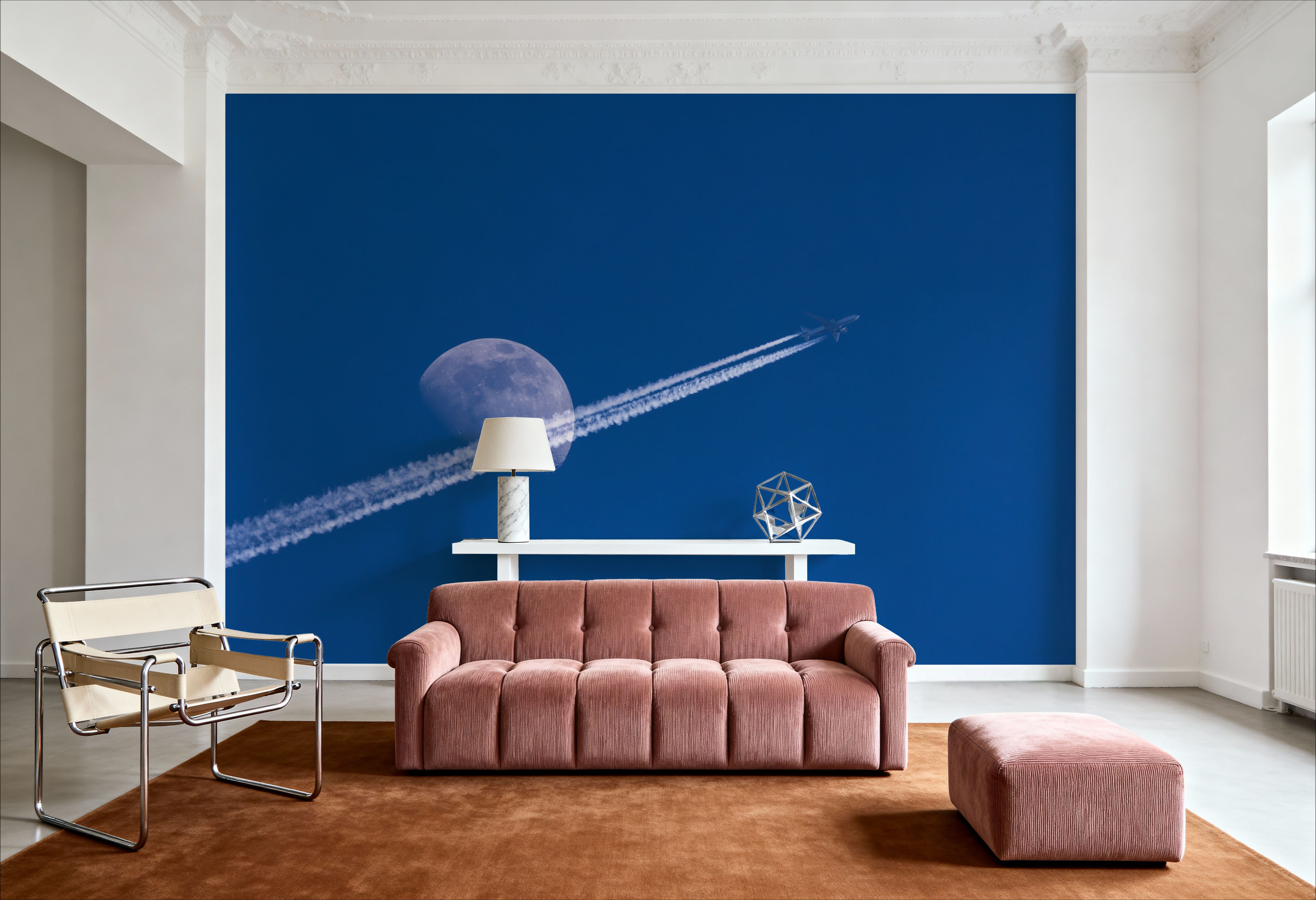 Airplane Trails and Moon