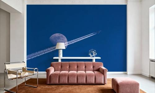Airplane Trails and Moon