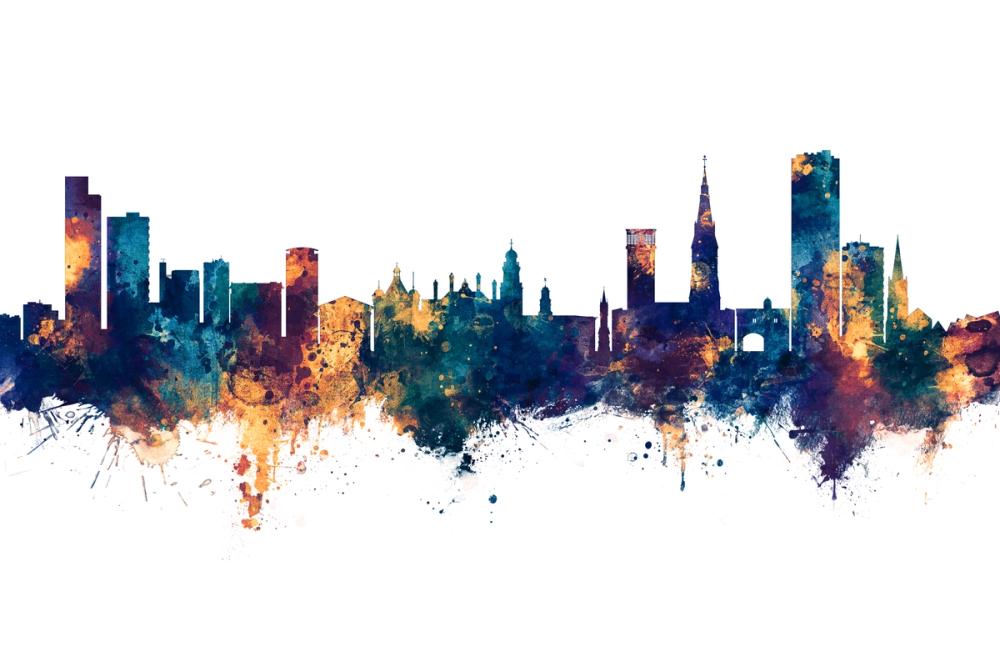 Leicester England Skyline Blue & Bronze