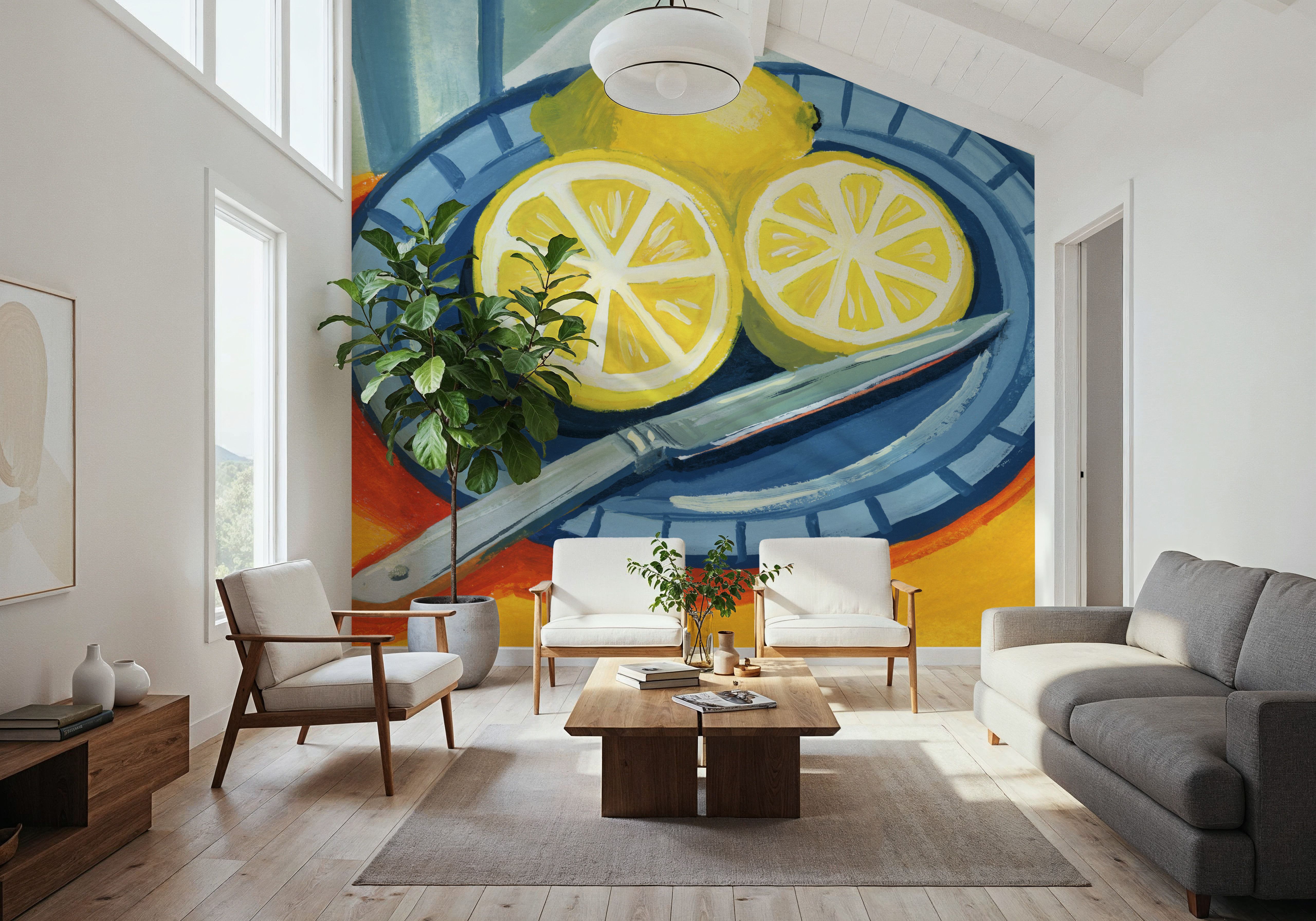 Sliced Lemons on Plates