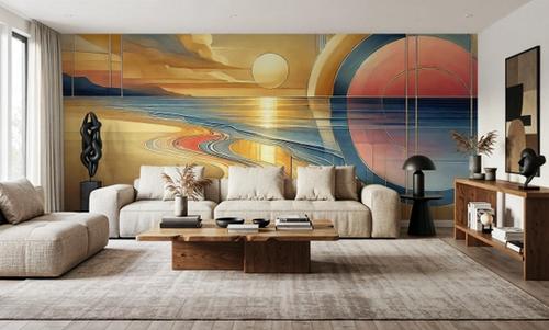 Sundown Serenity Scene in Art Deco